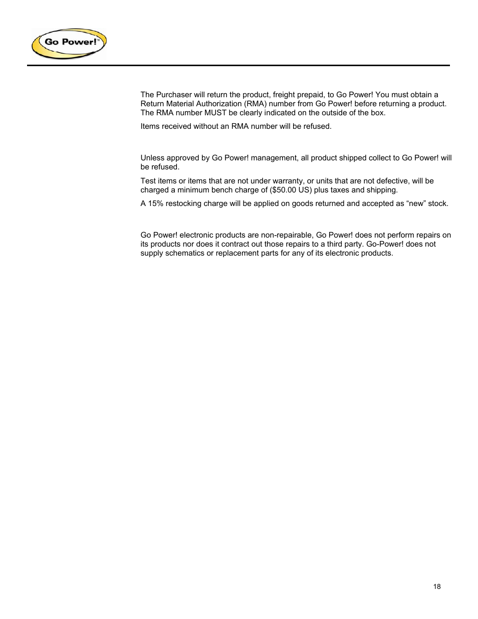 Go Power! GP-3000HD User Manual | Page 18 / 20
