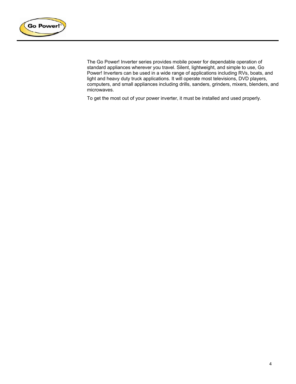 0 introduction | Go Power! GP-3000HD User Manual | Page 4 / 20
