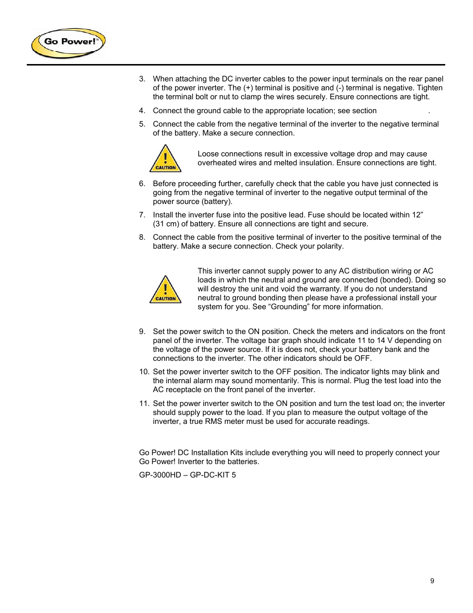 Go Power! GP-3000HD User Manual | Page 9 / 20