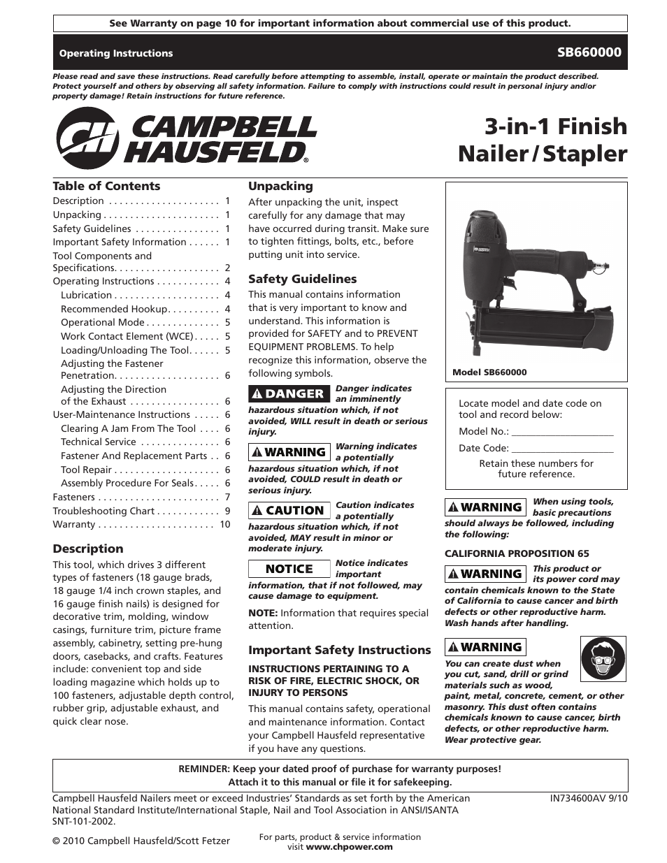 Campbell Hausfeld IN734600AV User Manual | 32 pages