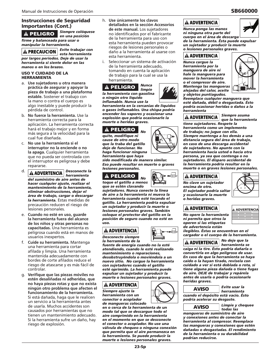 Instrucciones de seguridad importantes (cont.) | Campbell Hausfeld IN734600AV User Manual | Page 23 / 32