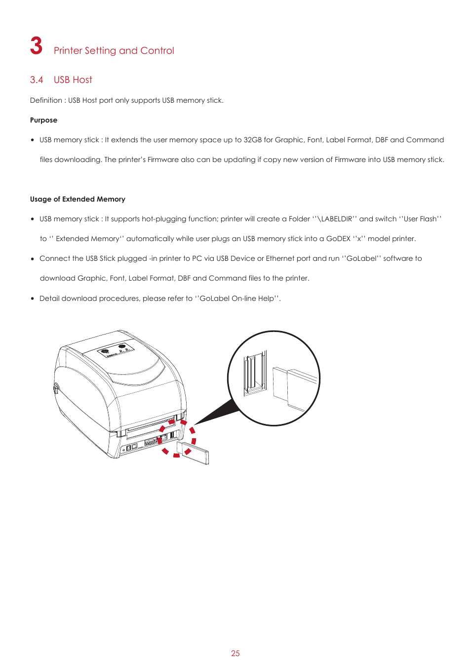 Printer setting and control 3.4 usb host | GoDEX RT700x series User Manual | Page 29 / 56