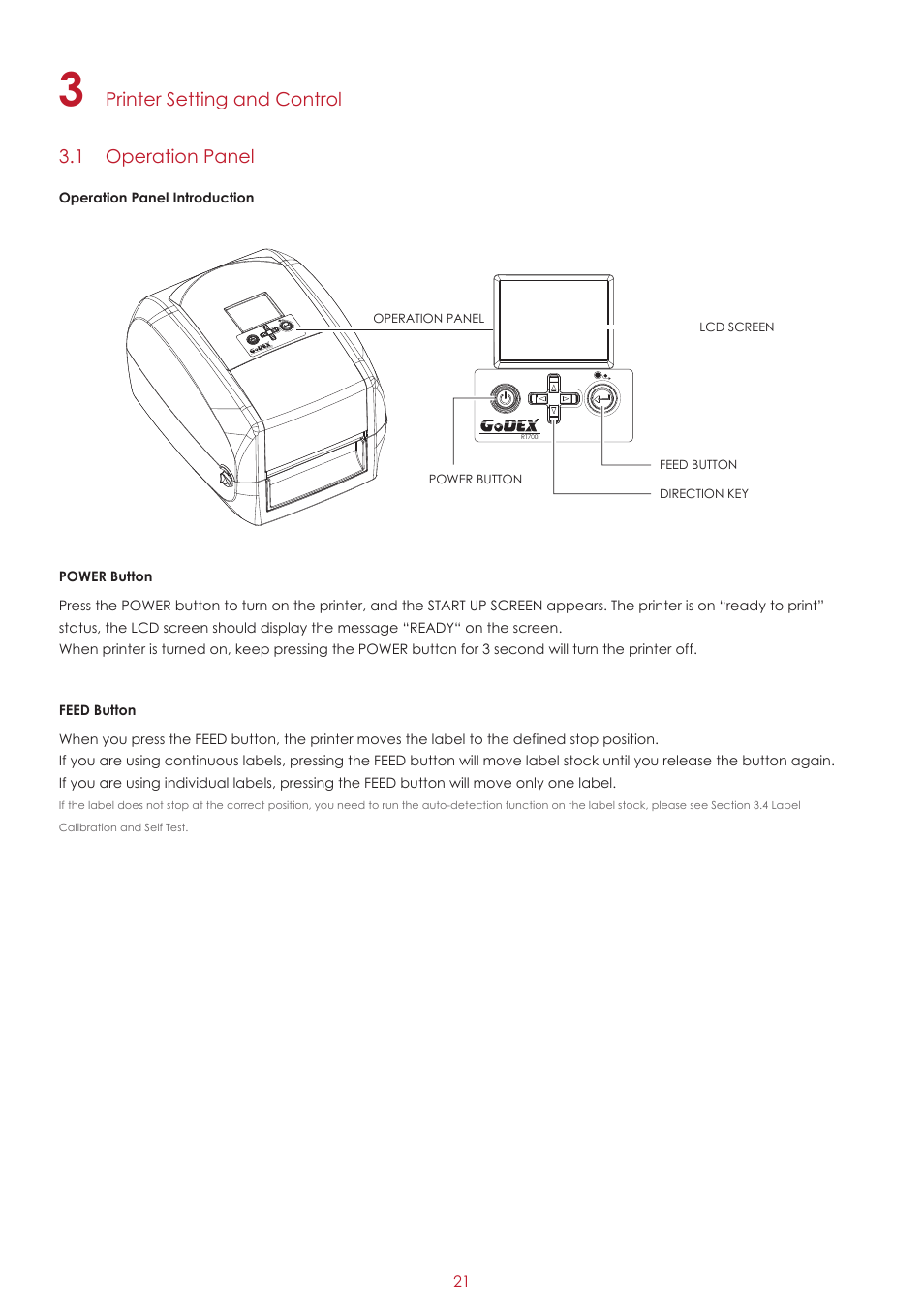 Printer setting and control 3.1 operation panel | GoDEX RT700i series User Manual | Page 25 / 76