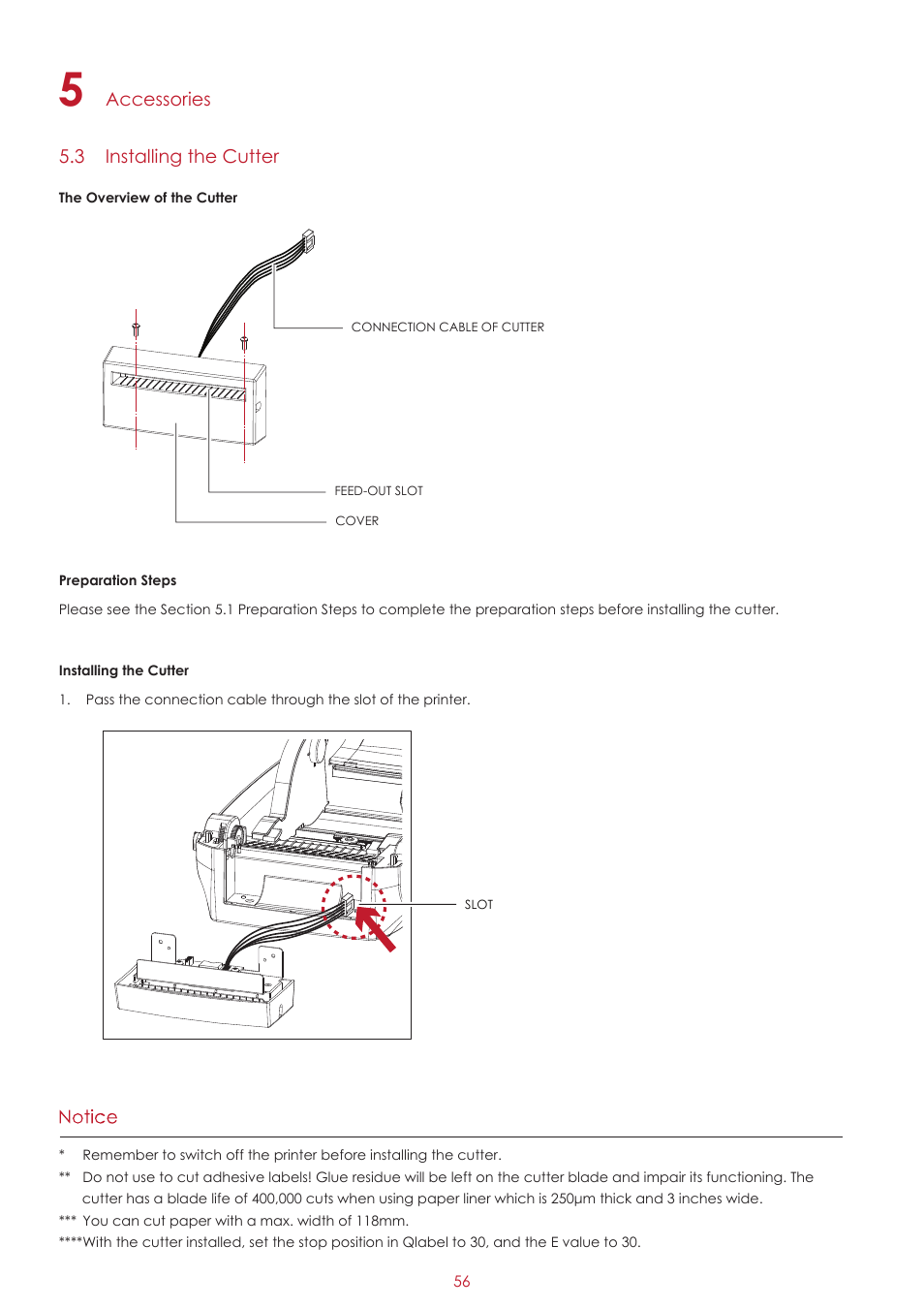Accessories 5.3 installing the cutter | GoDEX RT700i series User Manual | Page 60 / 76