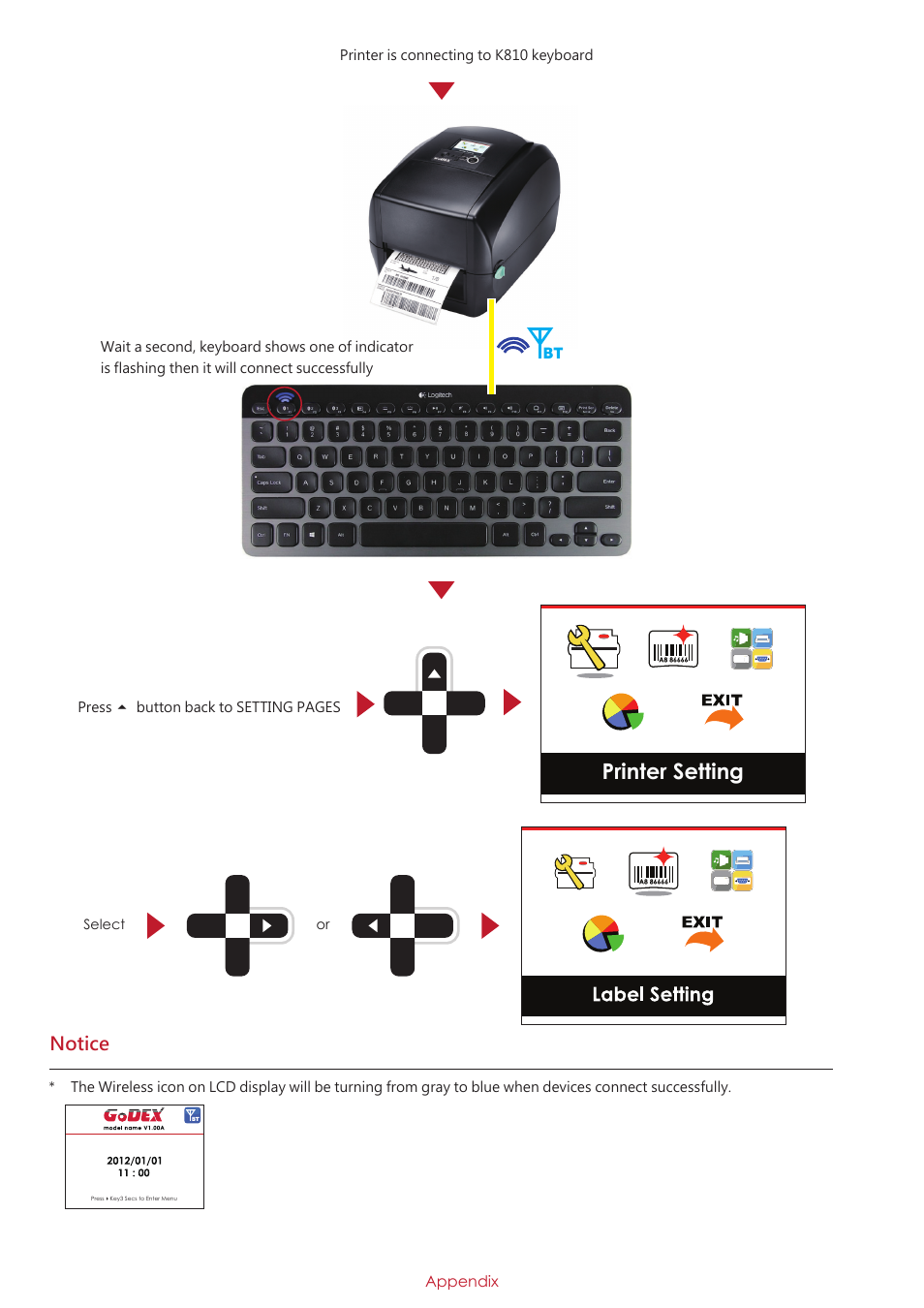 Printer setting, 藍芽設定, 搜尋裝置 | Notice | GoDEX RT700i series User Manual | Page 74 / 76