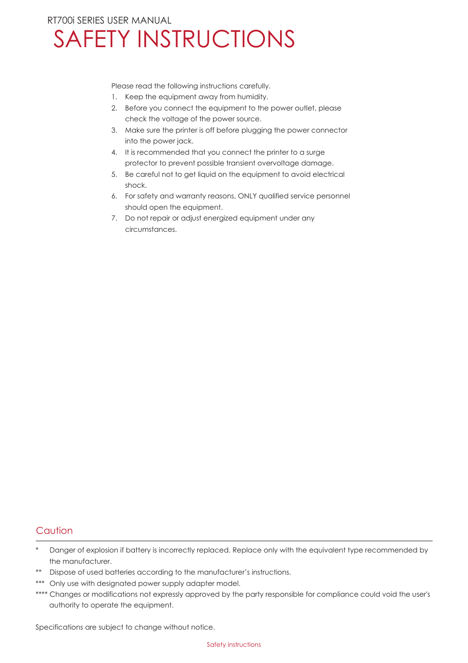 Safety instructions | GoDEX RT700iW series User Manual | Page 4 / 79