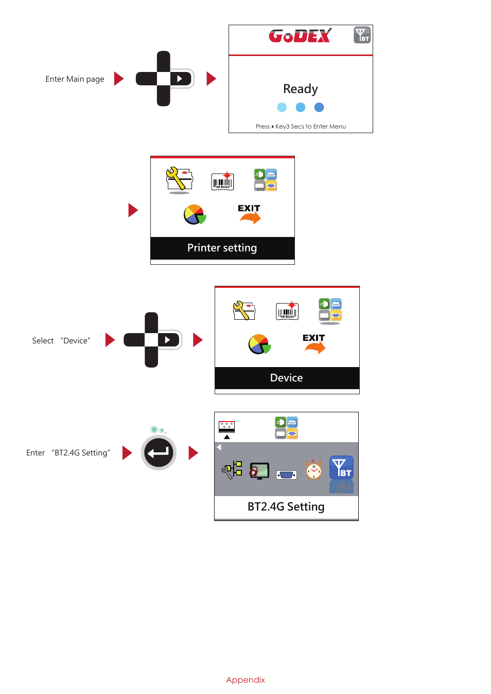 就緒 ready, Bt2.4g setting | GoDEX RT700iW series User Manual | Page 73 / 79