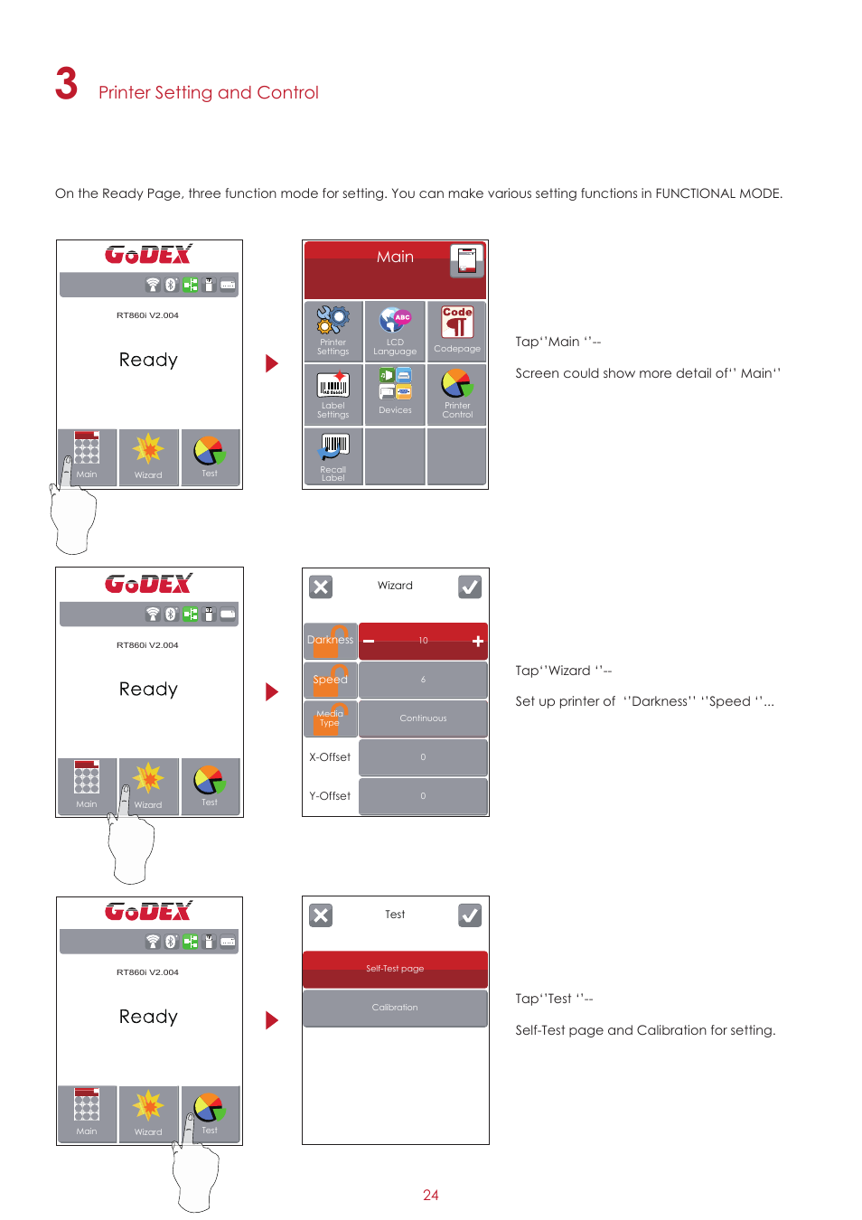 Printer setting and control, Main | GoDEX RT860i User Manual | Page 28 / 68