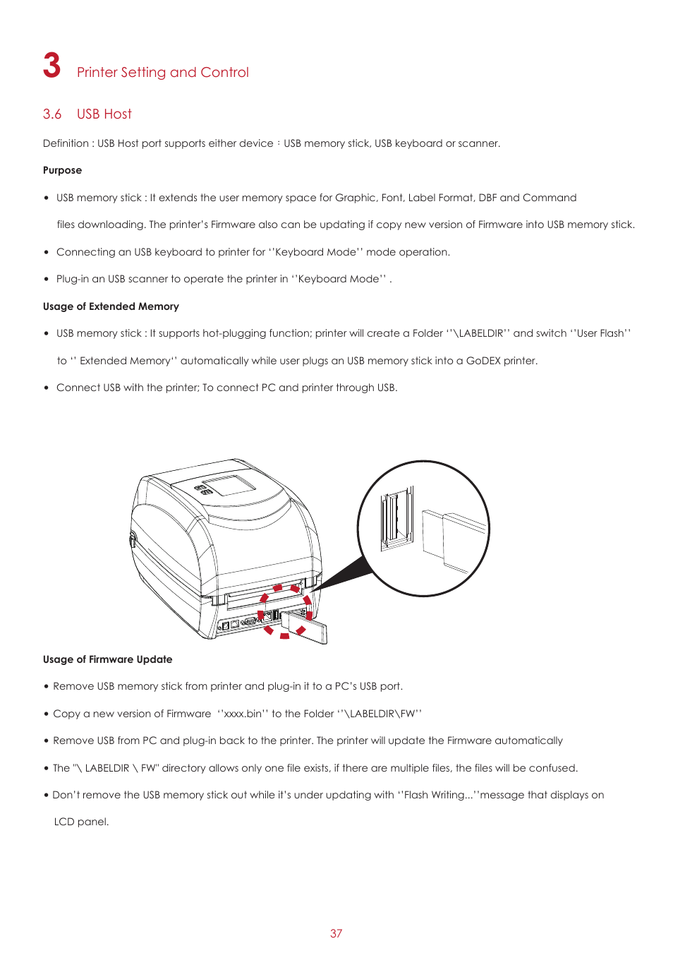 Printer setting and control 3.6 usb host | GoDEX RT860i User Manual | Page 41 / 68