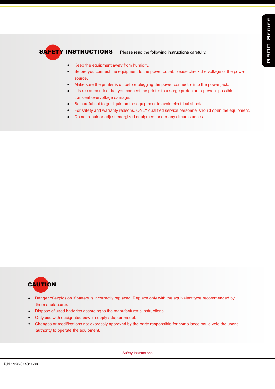 G500 series, Safety instructions, Caution | GoDEX G500 series User Manual | Page 4 / 45