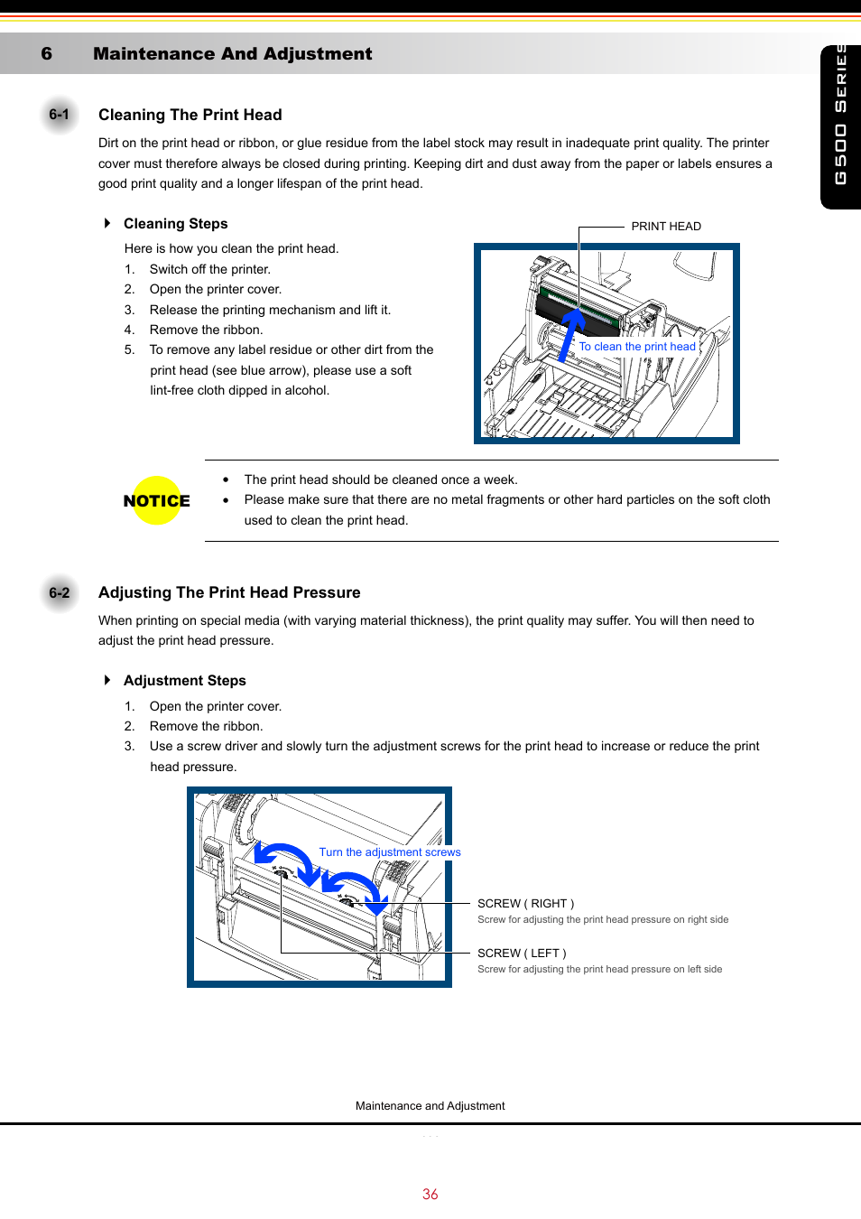 G500 series, 6 maintenance and adjustment | GoDEX G500 series User Manual | Page 40 / 45