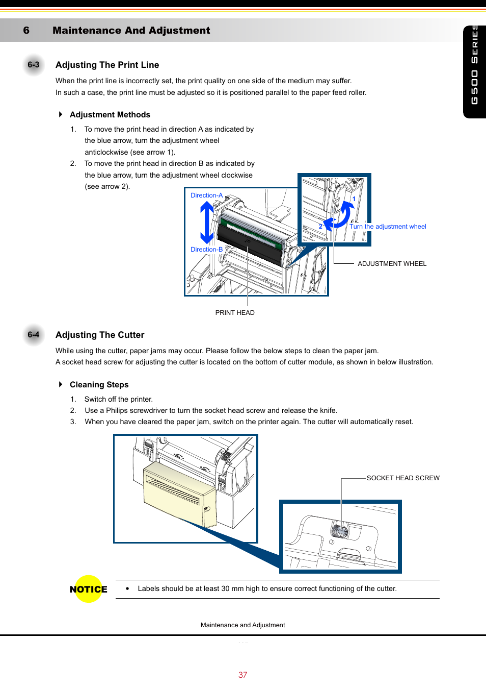G500 series, 6 maintenance and adjustment | GoDEX G500 series User Manual | Page 41 / 45