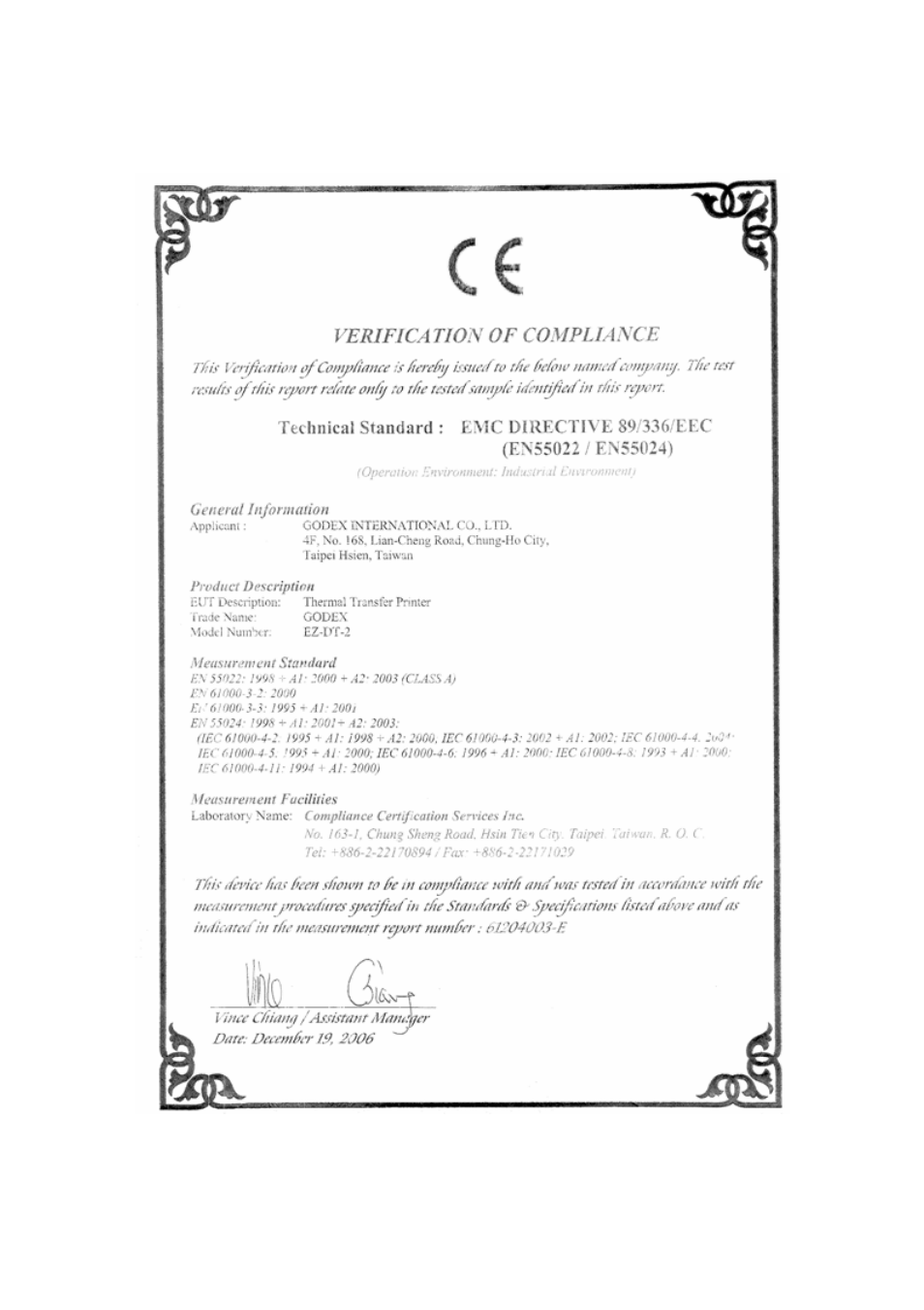 Appendix, Ez-dt-2 certifications | GoDEX EZDT4 User Manual | Page 34 / 44