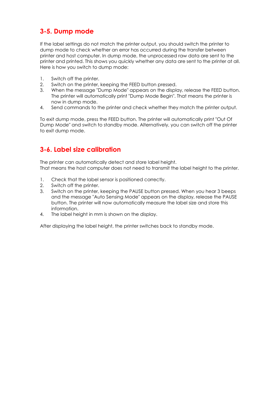 5. dump mode 3-6. label size calibration, 5. dump mode, 6. label size calibration | GoDEX EZPi1000 series User Manual | Page 26 / 46