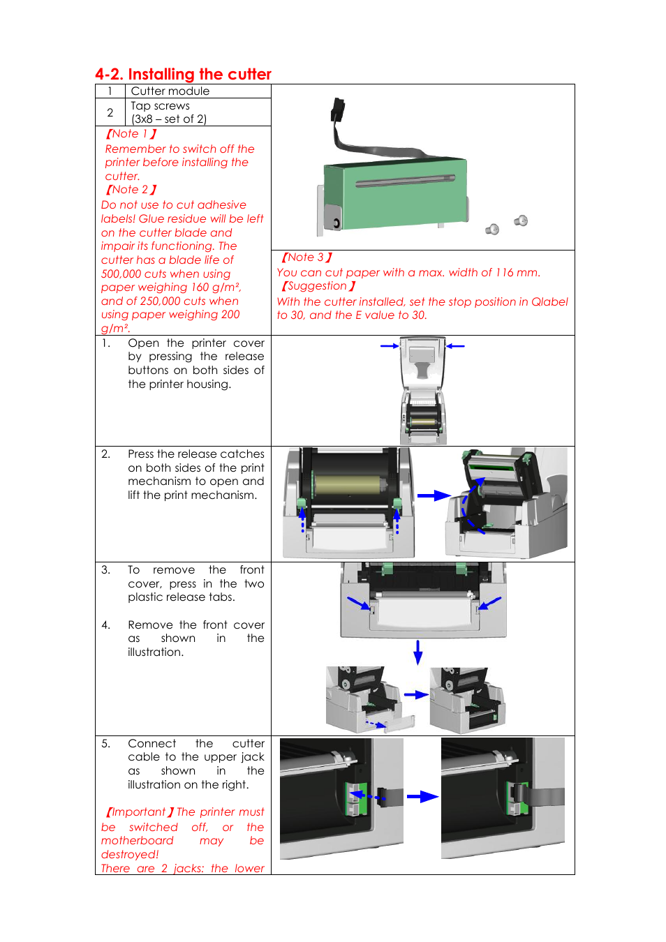 2. installing the cutter | GoDEX EZPi1000 series User Manual | Page 35 / 46