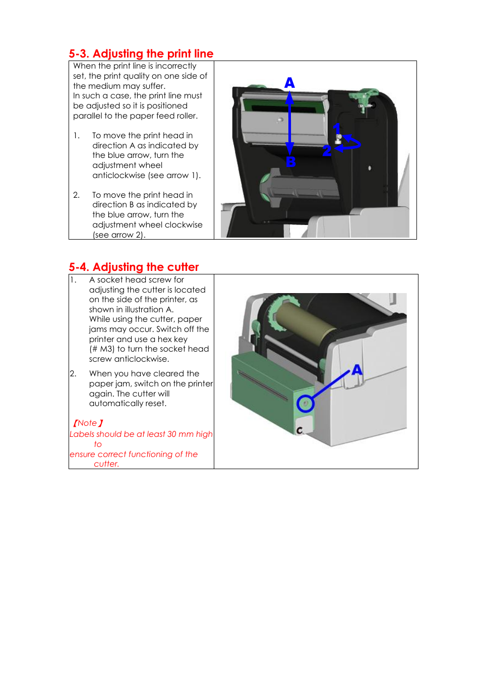 Ab 1 2, 3. adjusting the print line, 4. adjusting the cutter | GoDEX EZPi1000 series User Manual | Page 45 / 46