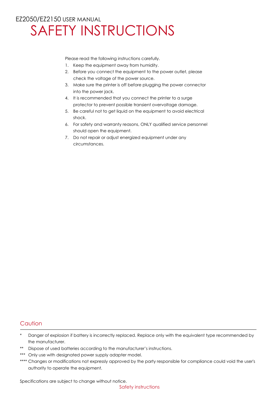 Safety instructions | GoDEX EZ2050 series User Manual | Page 4 / 46