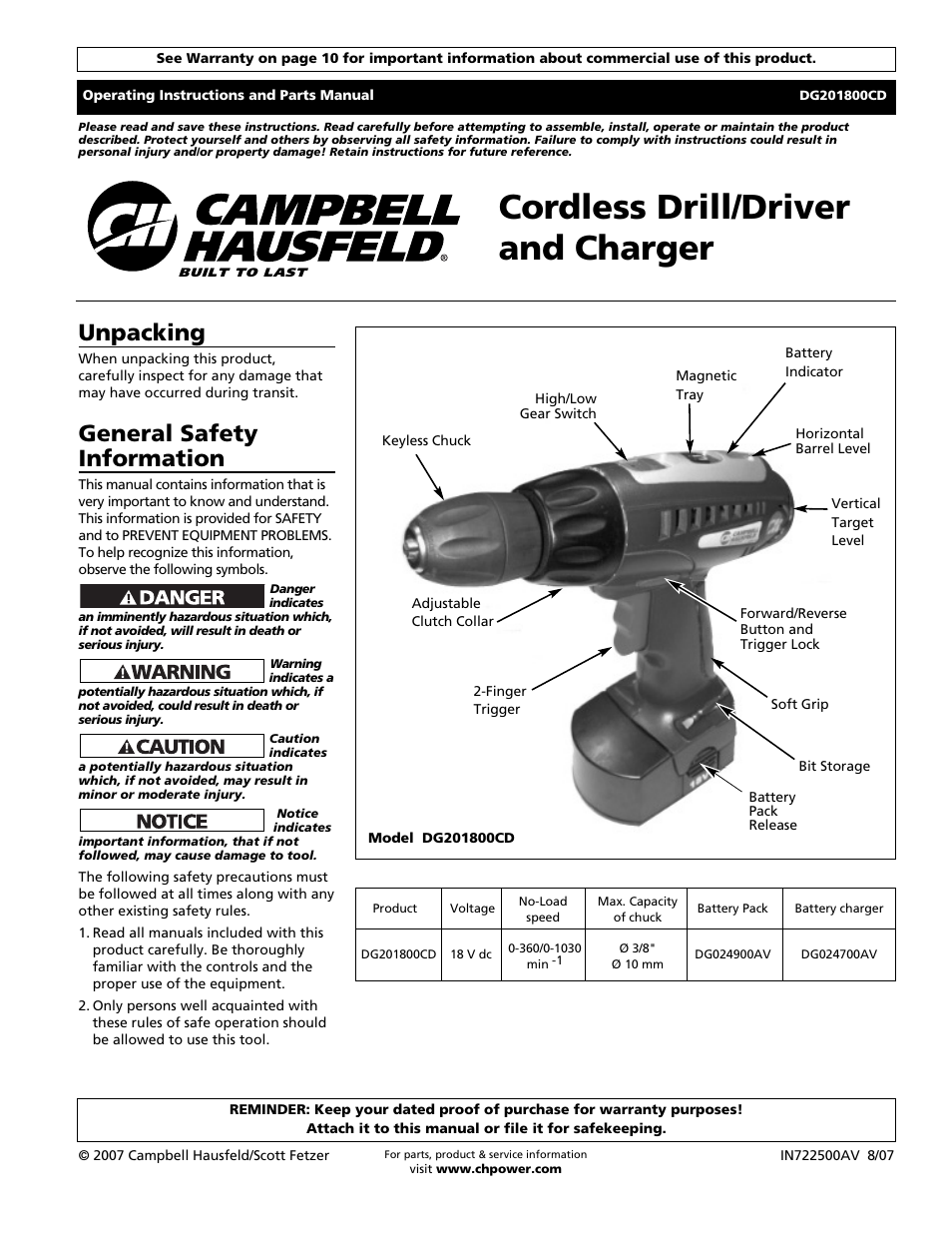 Campbell Hausfeld DG201800CD User Manual | 32 pages