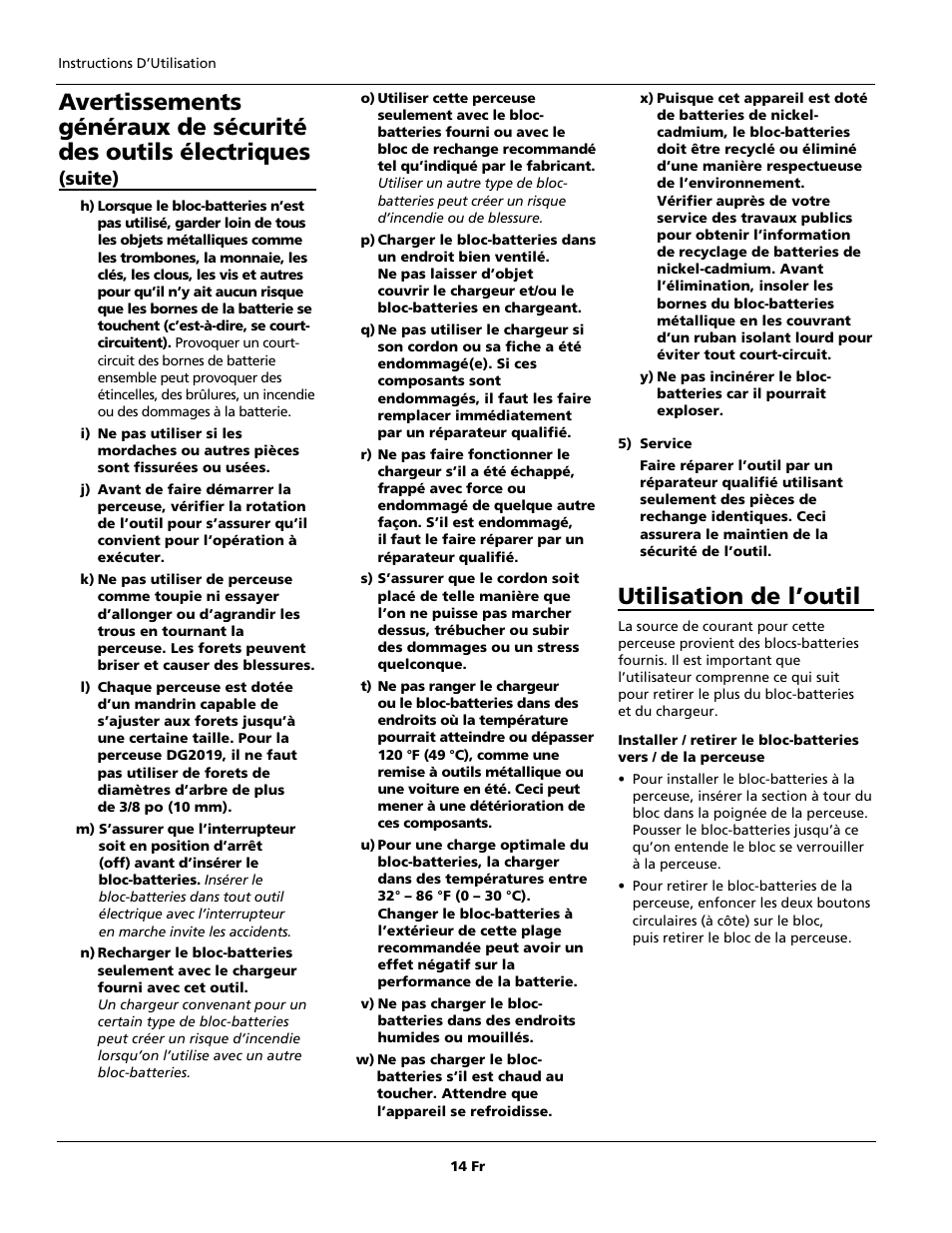 Utilisation de l’outil, Suite) | Campbell Hausfeld DG201800CD User Manual | Page 14 / 32