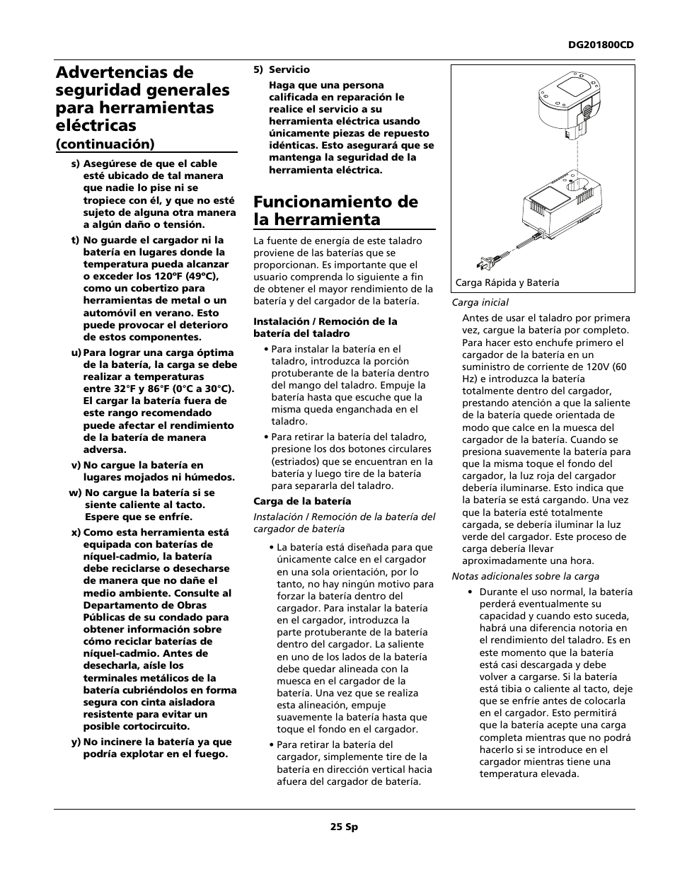 Funcionamiento de la herramienta | Campbell Hausfeld DG201800CD User Manual | Page 25 / 32