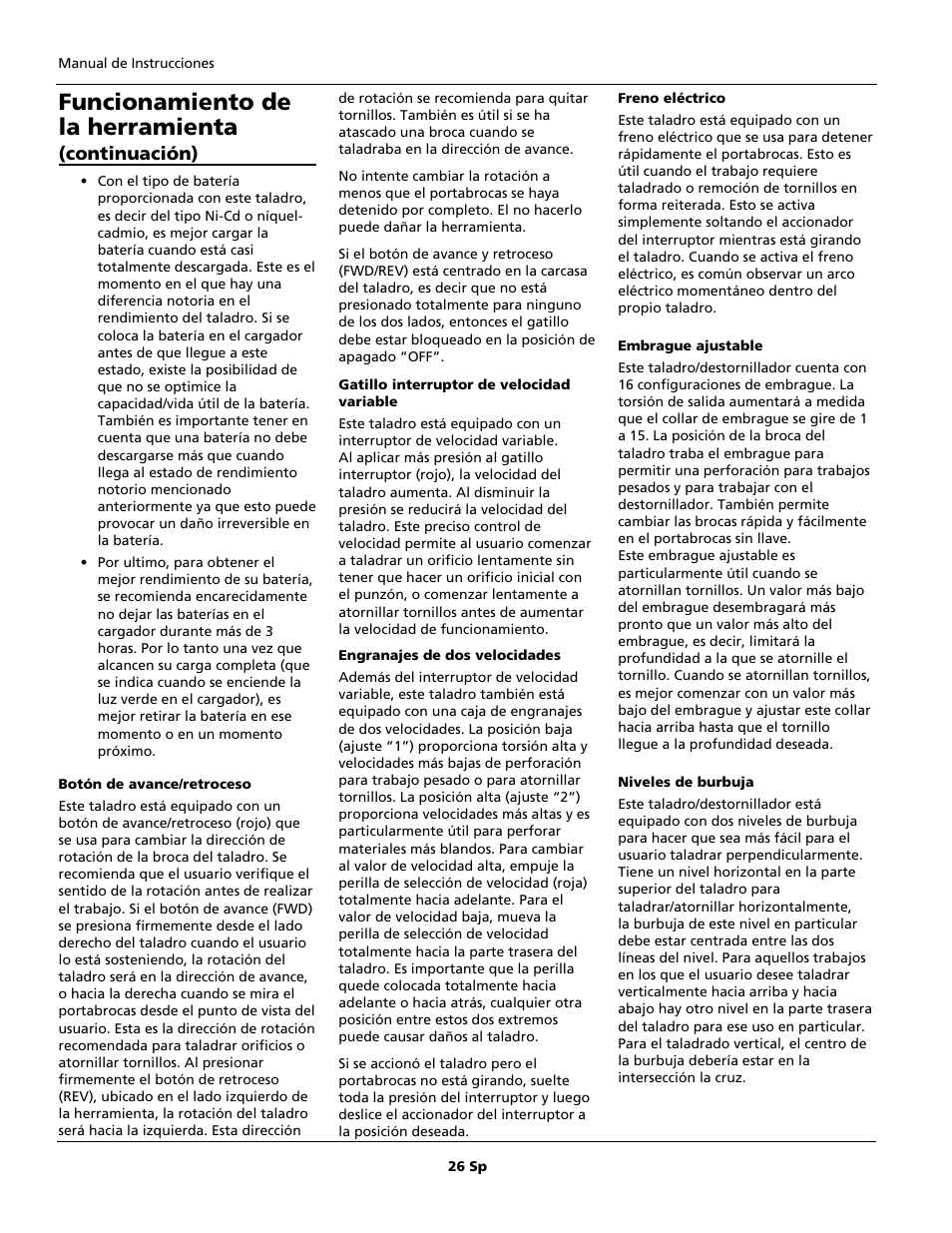 Funcionamiento de la herramienta, Continuación) | Campbell Hausfeld DG201800CD User Manual | Page 26 / 32