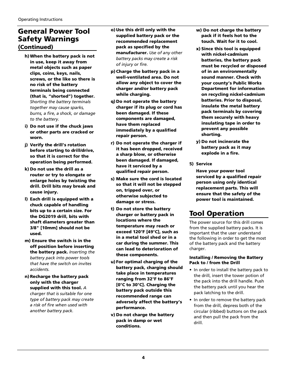 General power tool safety warnings, Tool operation, Continued) | Campbell Hausfeld DG201800CD User Manual | Page 4 / 32