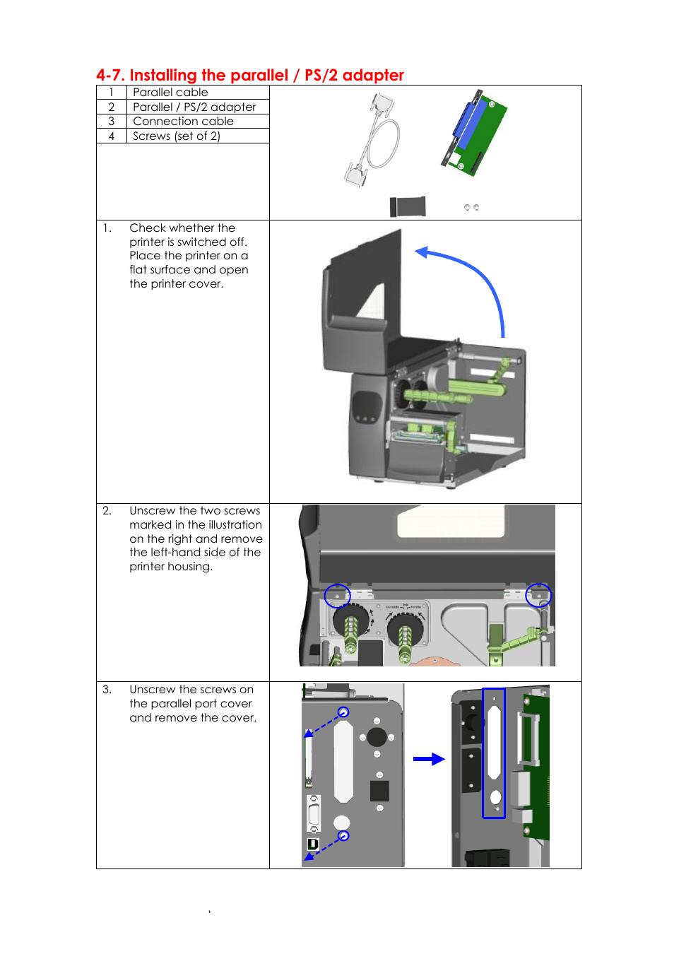 7. installing the parallel / ps/2 adapter | GoDEX EZ6000Plus series User Manual | Page 53 / 67