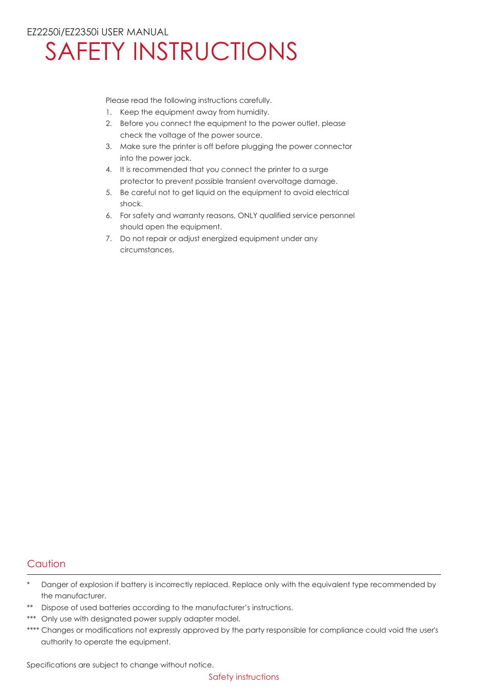 Safety instructions | GoDEX EZ2250i series User Manual | Page 4 / 67