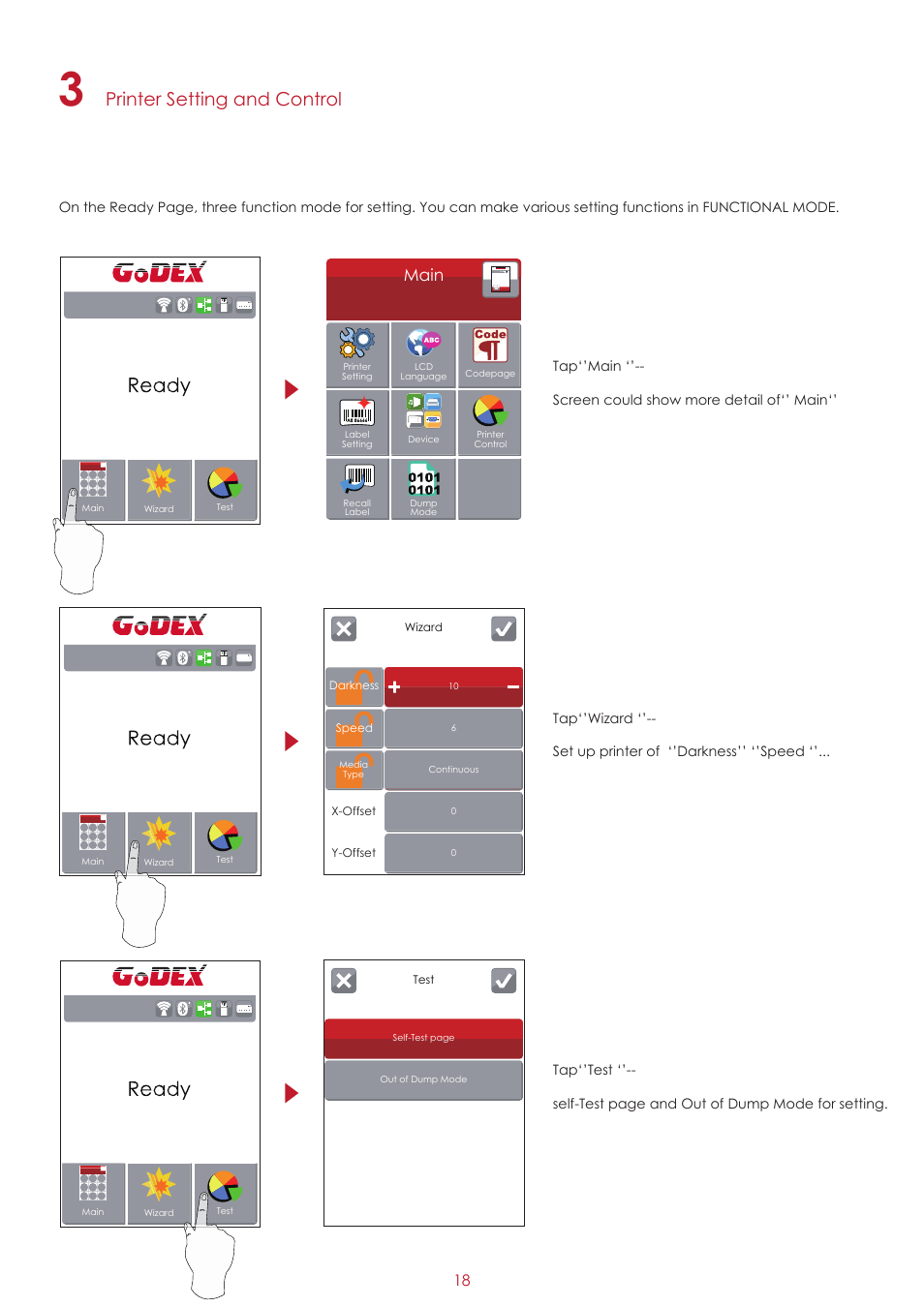 Printer setting and control, Main | GoDEX ZX1000i series User Manual | Page 22 / 61