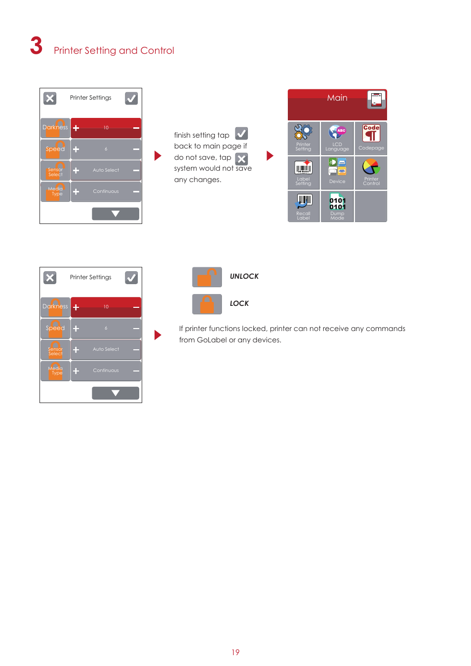 Printer setting and control, Main | GoDEX ZX1000i series User Manual | Page 23 / 61