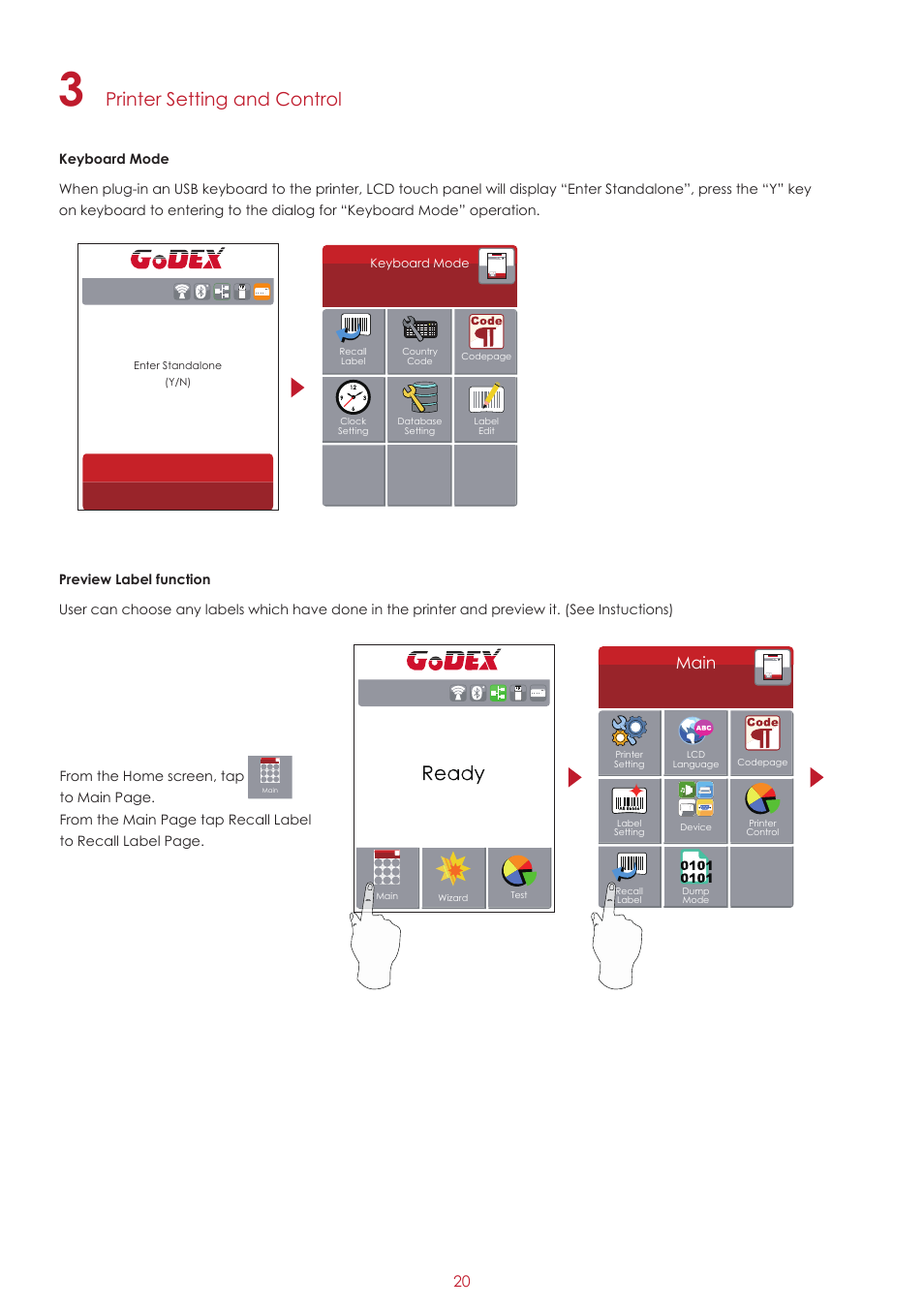 Printer setting and control, Main | GoDEX ZX1000i series User Manual | Page 24 / 61