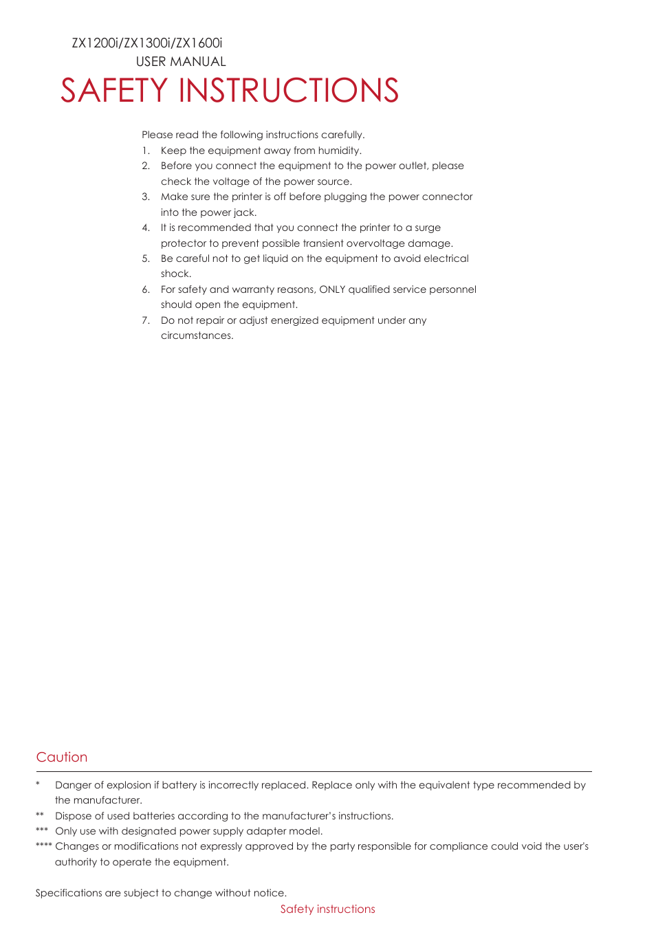 Safety instructions | GoDEX ZX1000i series User Manual | Page 4 / 61