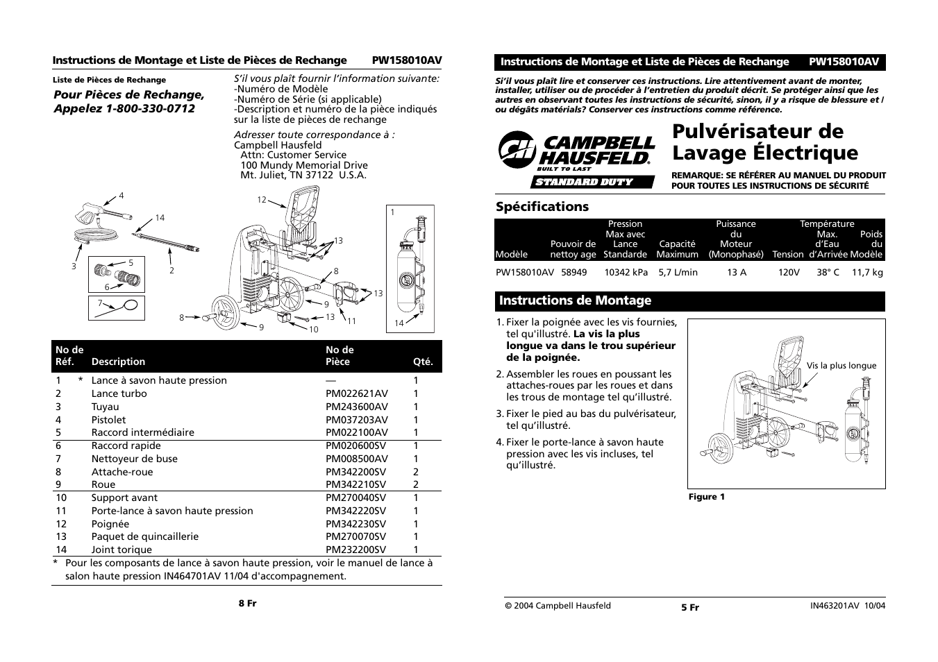 Pulvérisateur de lavage électrique | Campbell Hausfeld PW158010AV User Manual | Page 5 / 6