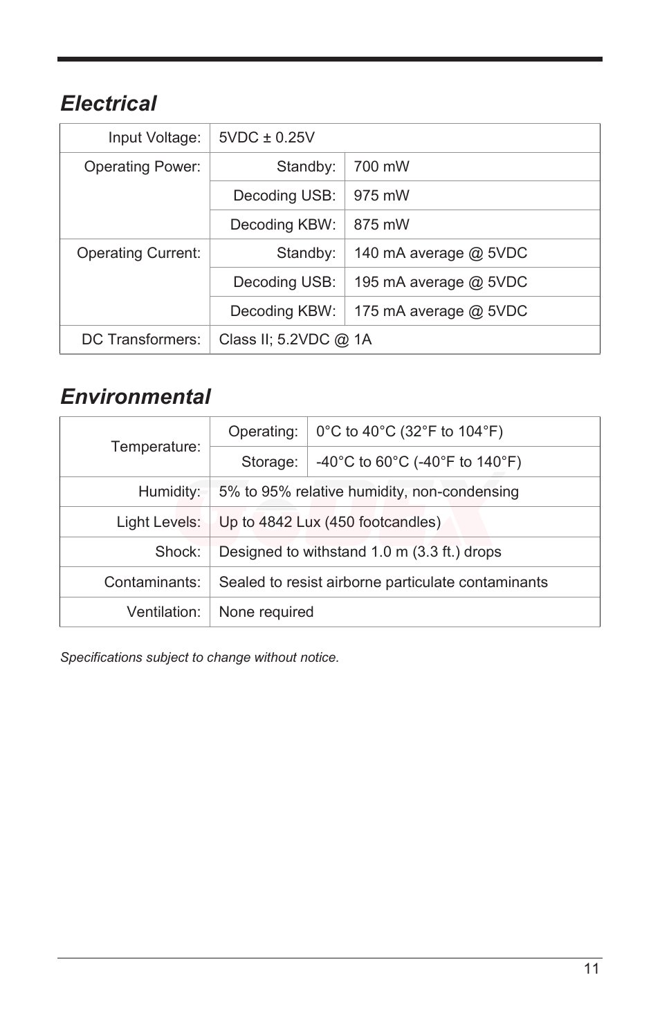 Electrical, Environmental | GoDEX GS220 User Manual | Page 15 / 36