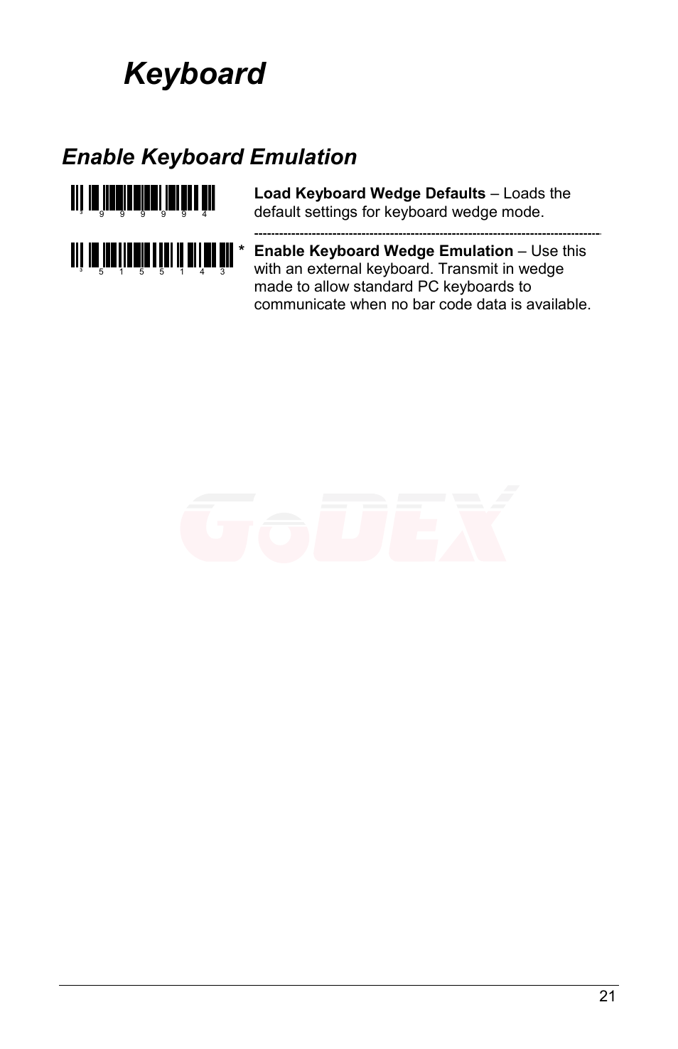 Keyboard, Enable keyboard emulation | GoDEX GS220 User Manual | Page 25 / 36