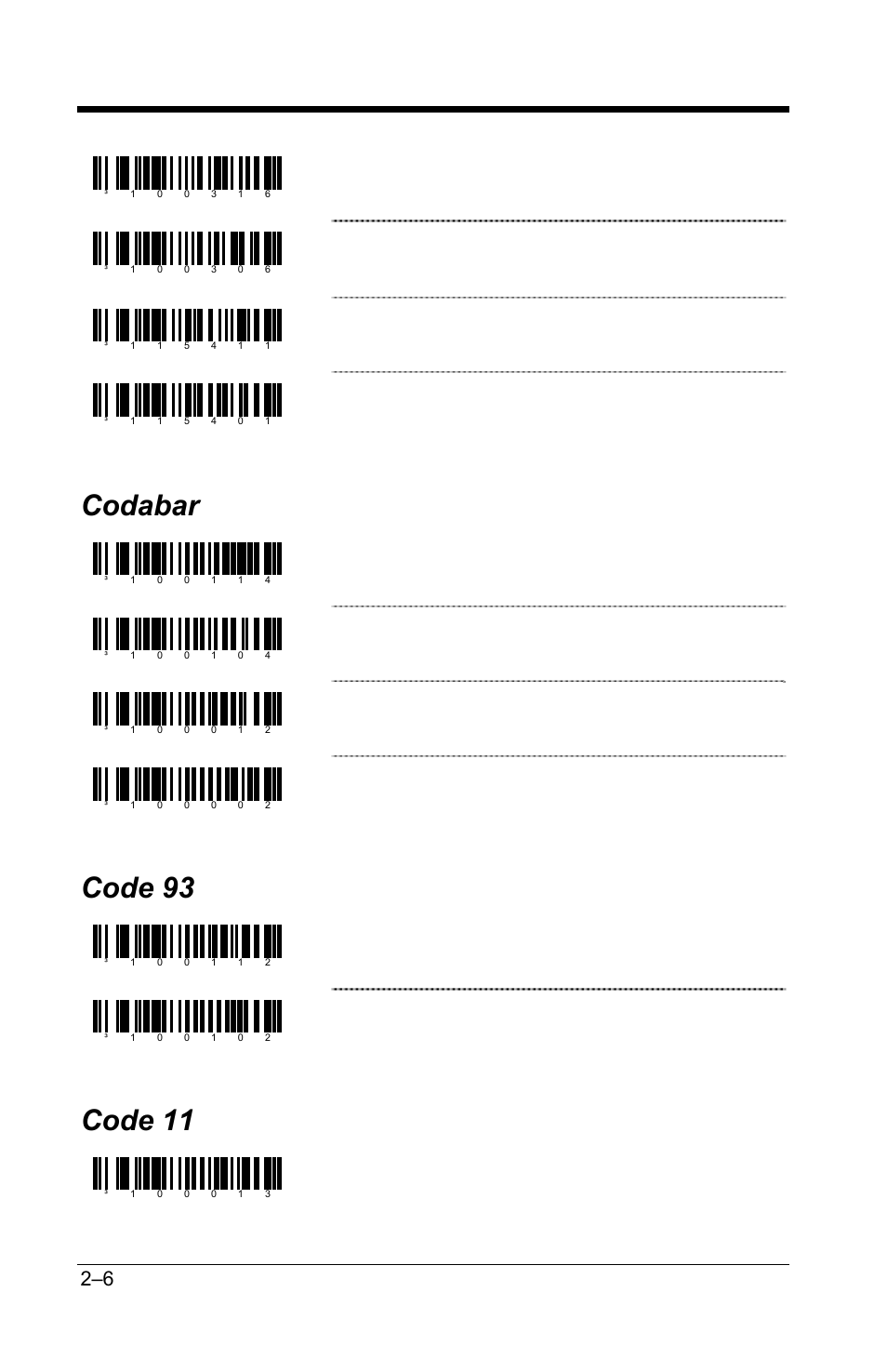 Codabar, Code 93, Code 11 | Codabar –6, Code 93 –6, Code 11 –6, Enable hong kong 2 of 5, Disable hong kong 2 of 5, Enable follett itf, Disable follett itf | GoDEX GS220 User Manual | Page 13 / 82