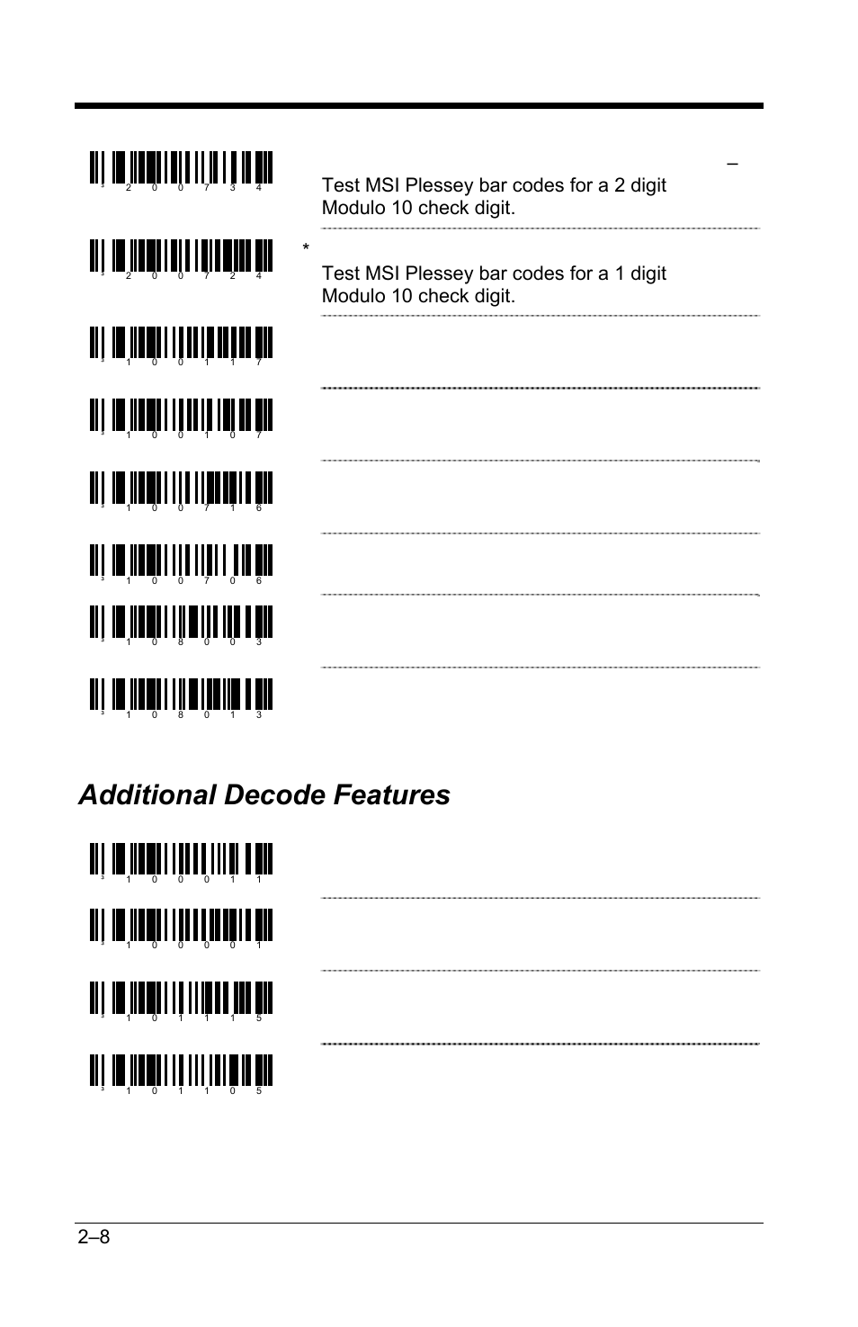 Additional decode features, Additional decode features –8, Enable uk plessey | Disable uk plessey, Enabled uk plessey a to x conversion, Disabled uk plessey a to x conversion, Standard plessey stop characters, Accept bad plessey stop characters, Enable small border required, Disable small border | GoDEX GS220 User Manual | Page 15 / 82