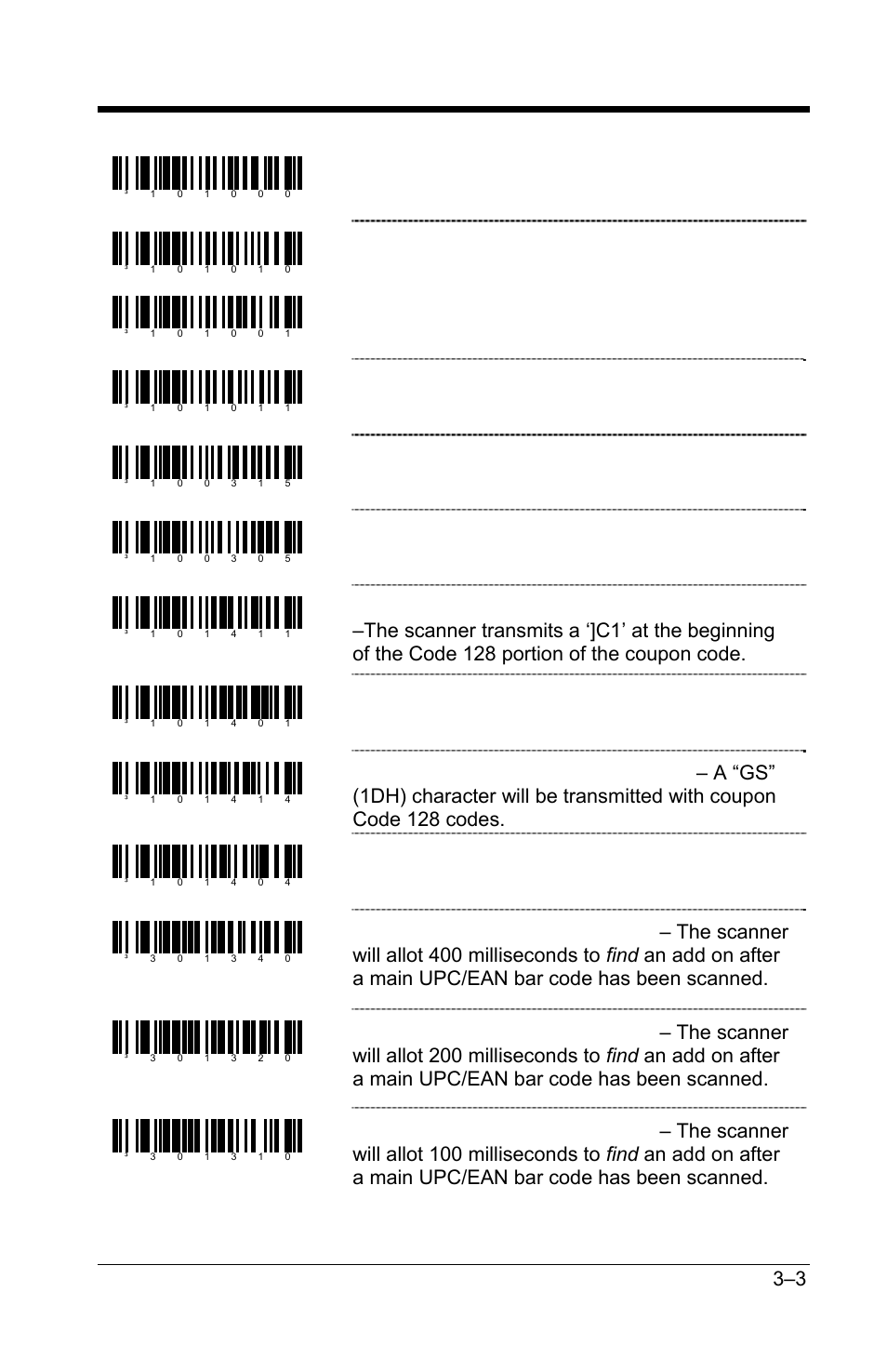 Enable coupon code 128, Disable coupon code 128, Disable code 128 ‘]c1’ extended code format | Disable code 128 group separators | GoDEX GS220 User Manual | Page 20 / 82