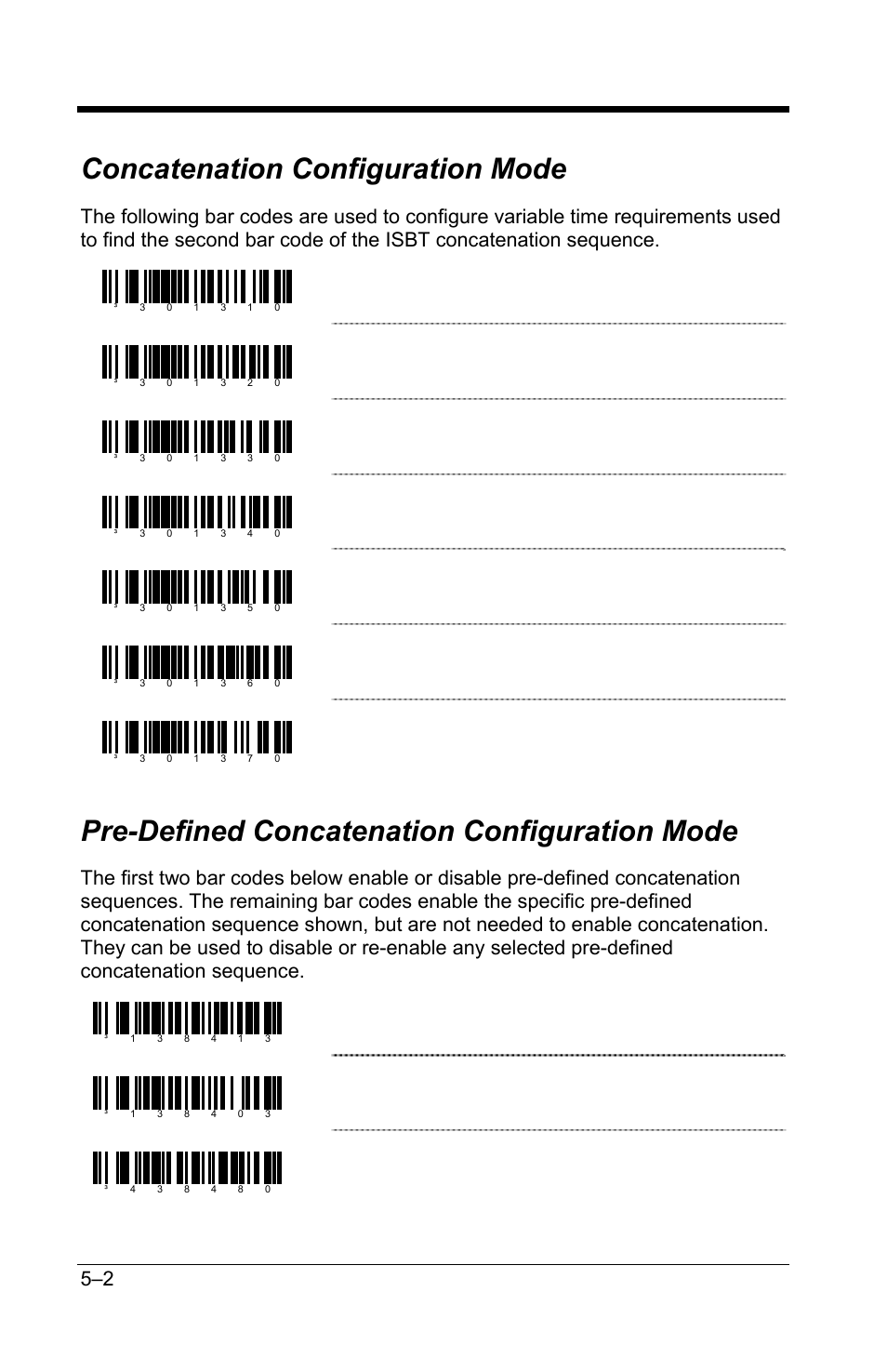 Concatenation configuration mode, Pre-defined concatenation configuration mode, Concatenation configuration mode –2 | Pre-defined concatenation configuration mode –2, 100 msec to find concatenation sequence, 200 msec to find concatenation sequence, 300 msec to find concatenation sequence, 400 msec to find concatenation sequence, 500 msec to find concatenation sequence, 600 msec to find concatenation, sequence | GoDEX GS220 User Manual | Page 27 / 82