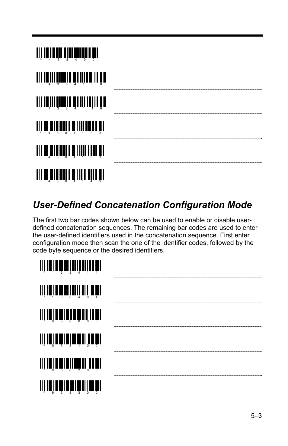 User-defined concatenation configuration mode, User-defined concatenation configuration mode –3, Enable user-defined sequences | Disable user-defined sequences, Left identifier, Right identifier | GoDEX GS220 User Manual | Page 28 / 82