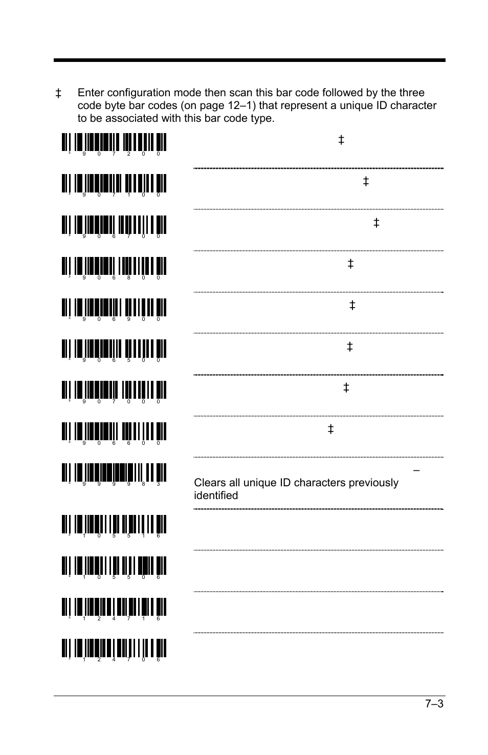 Configurable tri-optic id, Configurable standard 2 of 5 id, Configurable interleaved 2 of 5 id | Configurable matrix 2 of 5 id, Configurable airline 2 of 5 id, Configurable msi plessey id, Configurable uk plessey id, Configurable codabar id, Enable teraoka id, Disable teraoka id | GoDEX GS220 User Manual | Page 42 / 82