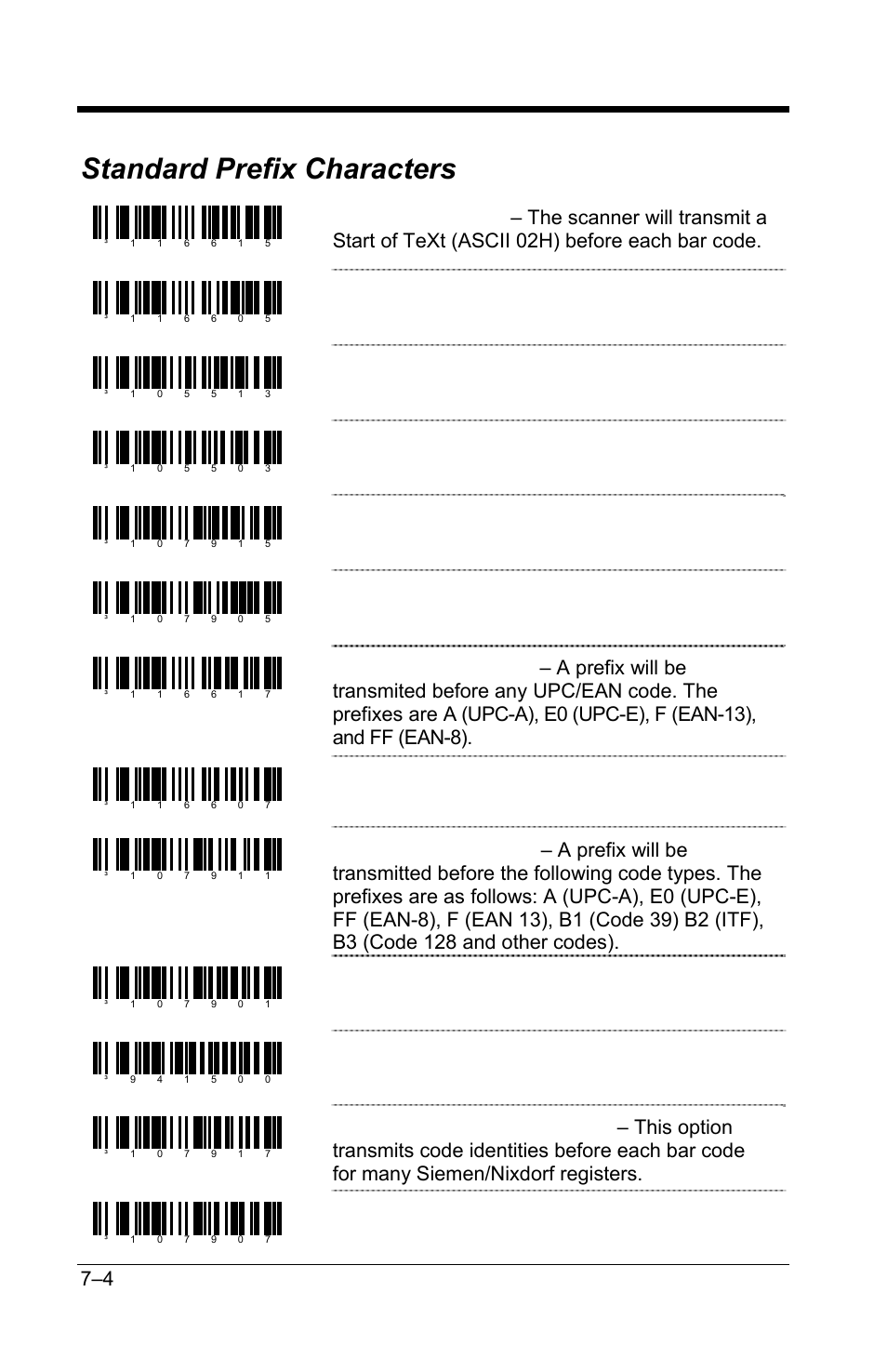 Standard prefix characters, Standard prefix characters –4, Disable stx prefix | Enable rochford-thomson mode, Disable rochford-thomson mode, Enable aim id characters, Disable aim id characters, Disable upc prefix id, Disable ncr prefix id, Enable ncr prefix character | GoDEX GS220 User Manual | Page 43 / 82