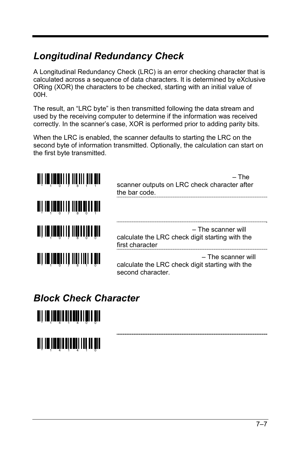 Longitudinal redundancy check, Block check character, Disable transmit of lrc calculation | Enable ncr bcc, Disable ncr bcc | GoDEX GS220 User Manual | Page 46 / 82