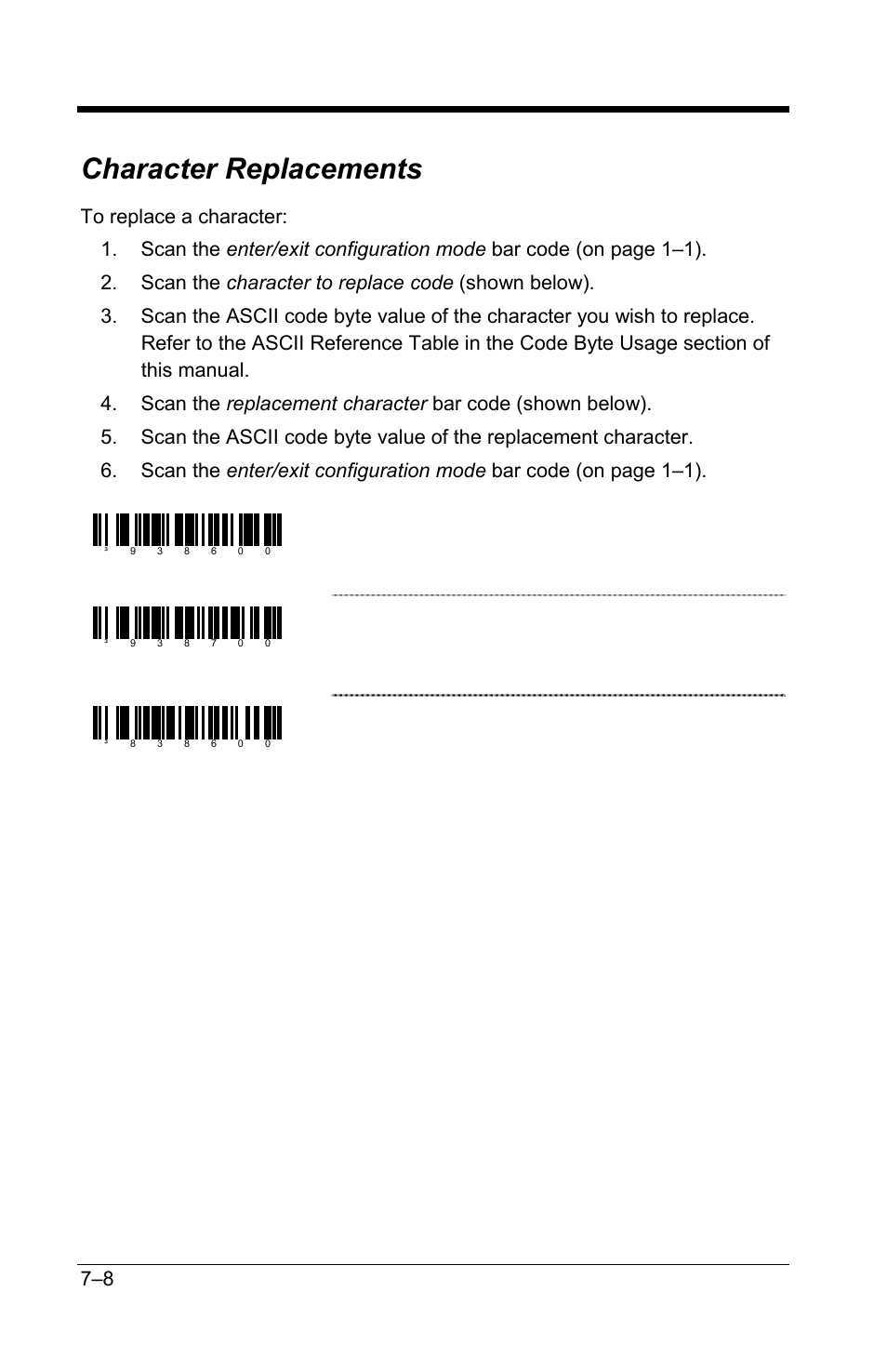 Character replacements, Character replacements –8, Character to replace | Replacement character, No replacement | GoDEX GS220 User Manual | Page 47 / 82