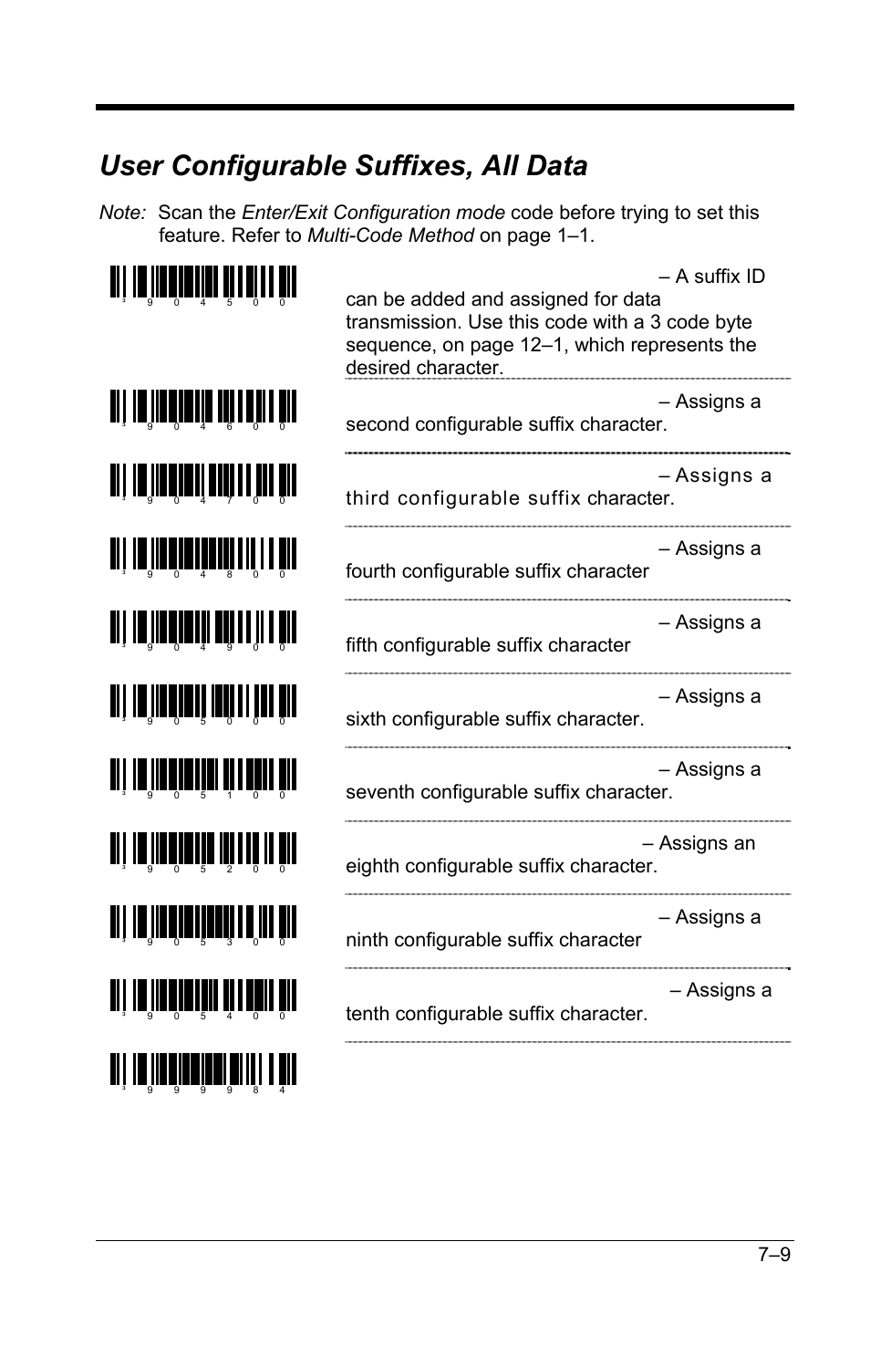 User configurable suffixes, all data, User configurable suffixes, all data –9, Clear all user configurable suffixes | GoDEX GS220 User Manual | Page 48 / 82