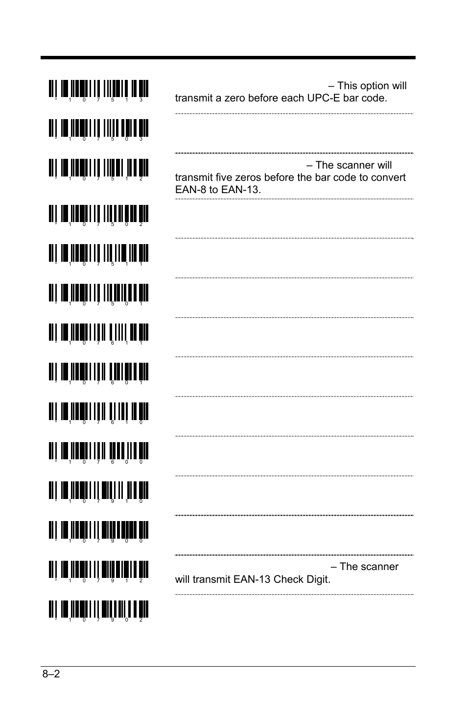 Transmit, Lead, Zero | Upc-e, Do not convert ean-8 to ean-13, Transmit upc-a number system, Do not transmit upc-a number system, Transmit upc-a mfr, Do not transmit upc-a mfr, Transmit upc-a item | GoDEX GS220 User Manual | Page 51 / 82