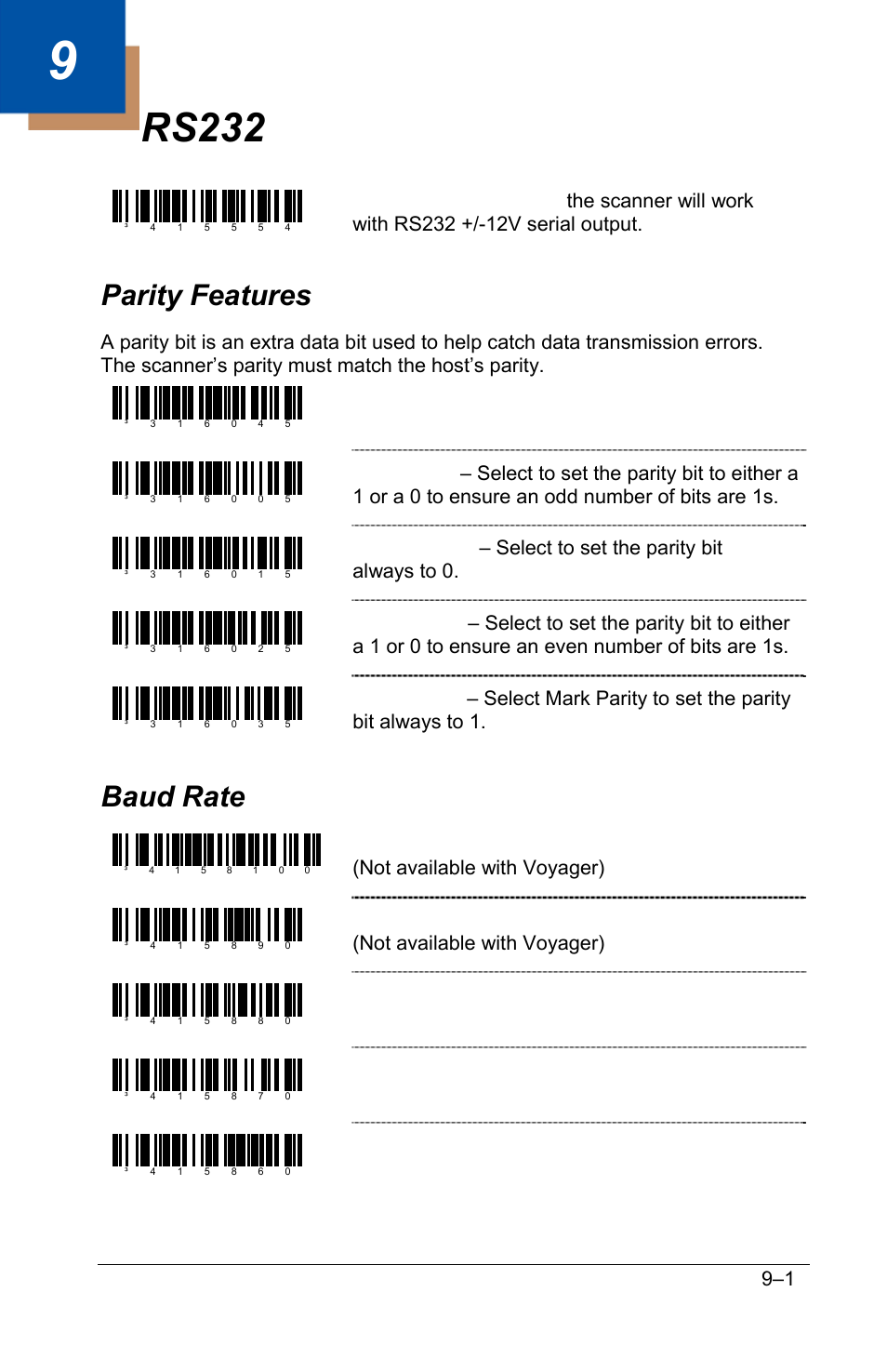 Rs232, Parity features, Baud rate | Parity features –1 baud rate –1, No parity | GoDEX GS220 User Manual | Page 56 / 82