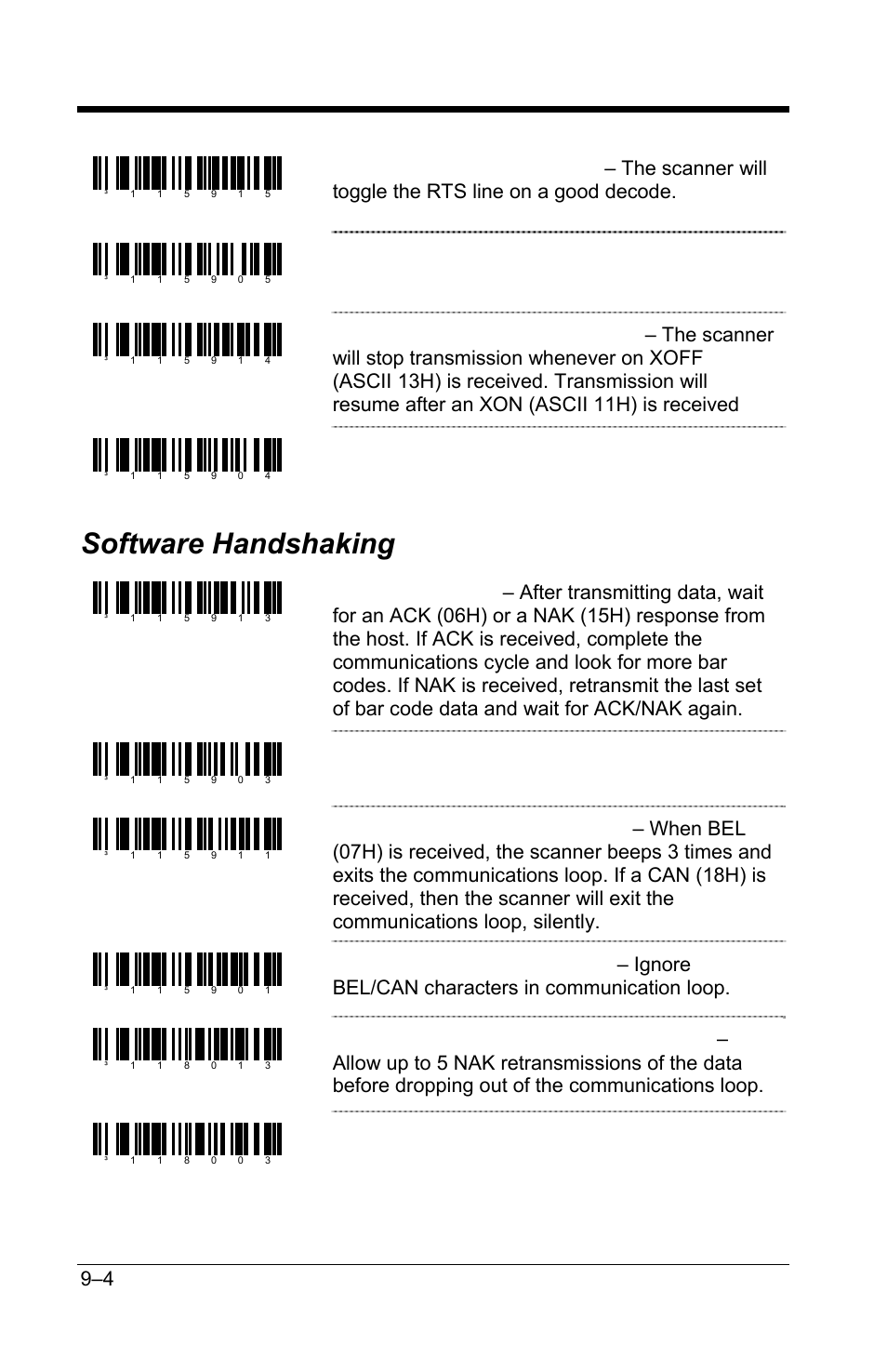 Software handshaking, Software handshaking –4, Disable rts counter toggle | Disable xon/xoff handshaking, Disable ack/nak, Disable 5 retries on ack/nak time out | GoDEX GS220 User Manual | Page 59 / 82