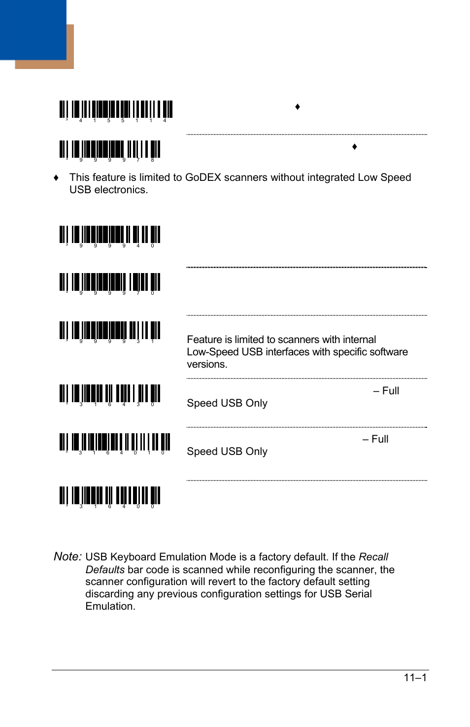 Usb –1, Enable usb interface, Load integrated full speed usb ibm/oem defaults | Enable usb keyboard emulation mode | GoDEX GS220 User Manual | Page 70 / 82