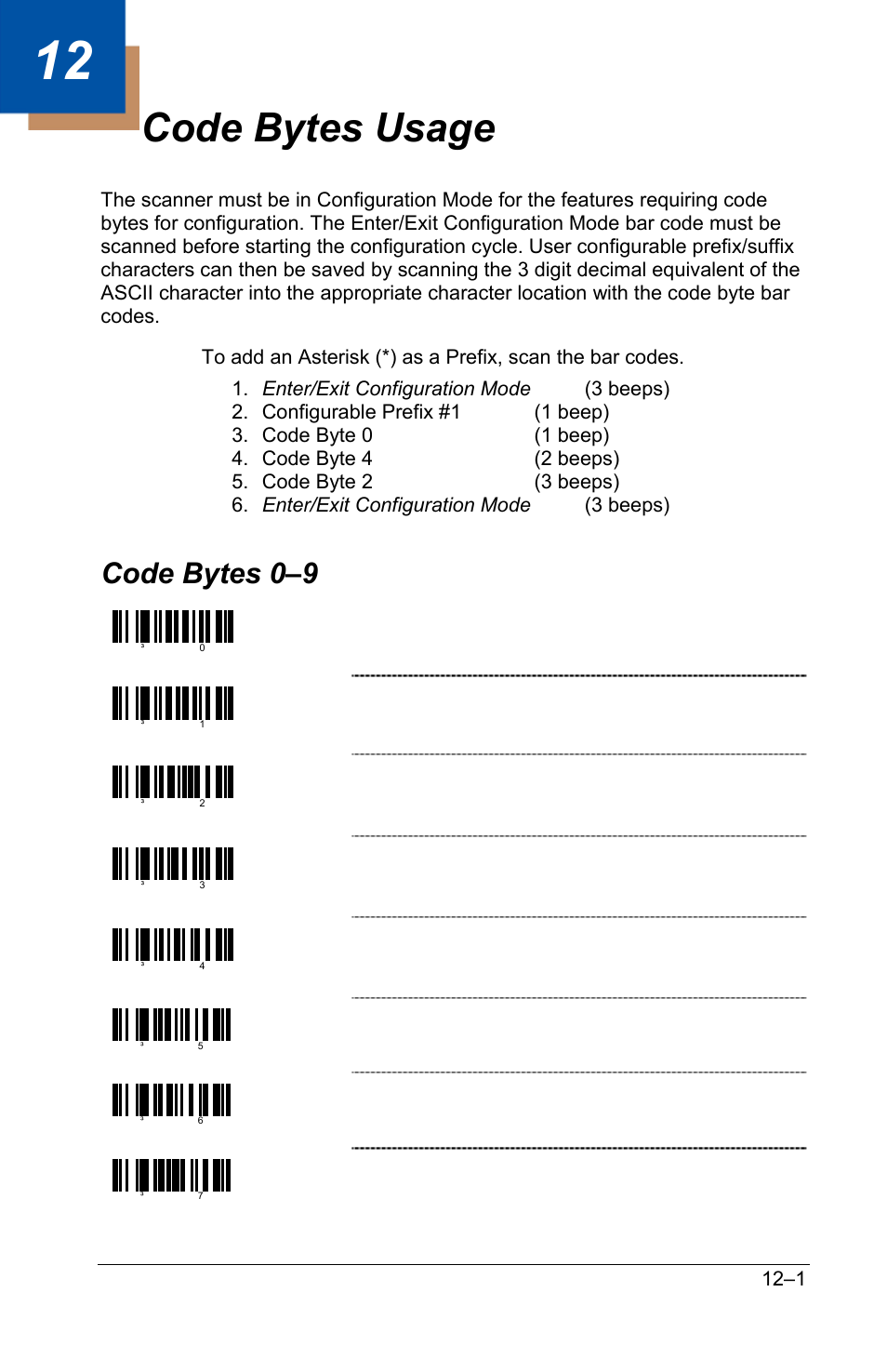 Code bytes usage, Code bytes 0–9, Code bytes 0-9 –1 | GoDEX GS220 User Manual | Page 72 / 82